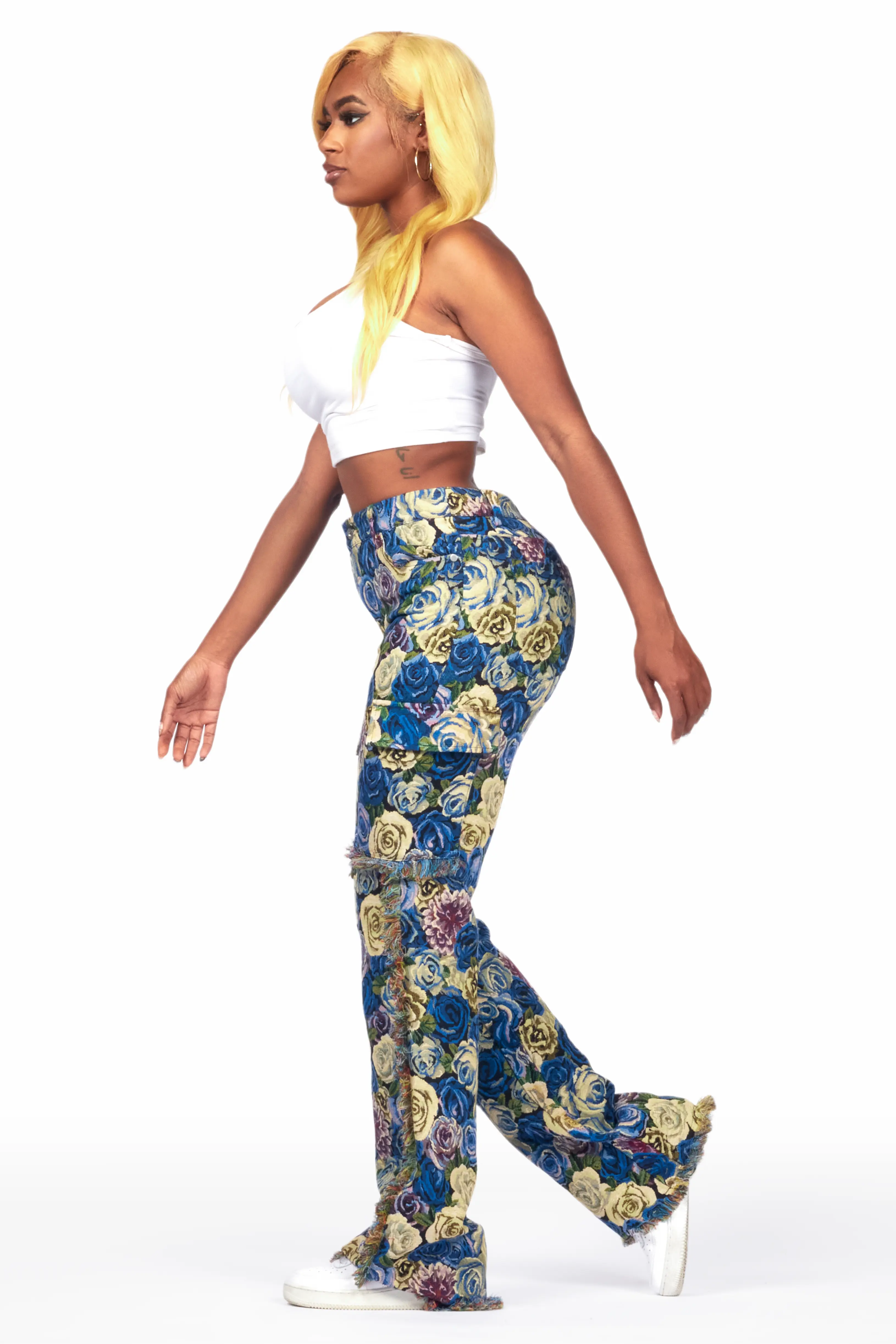 Darresha Blue Floral Tapestry Stacked Pant - Image 12