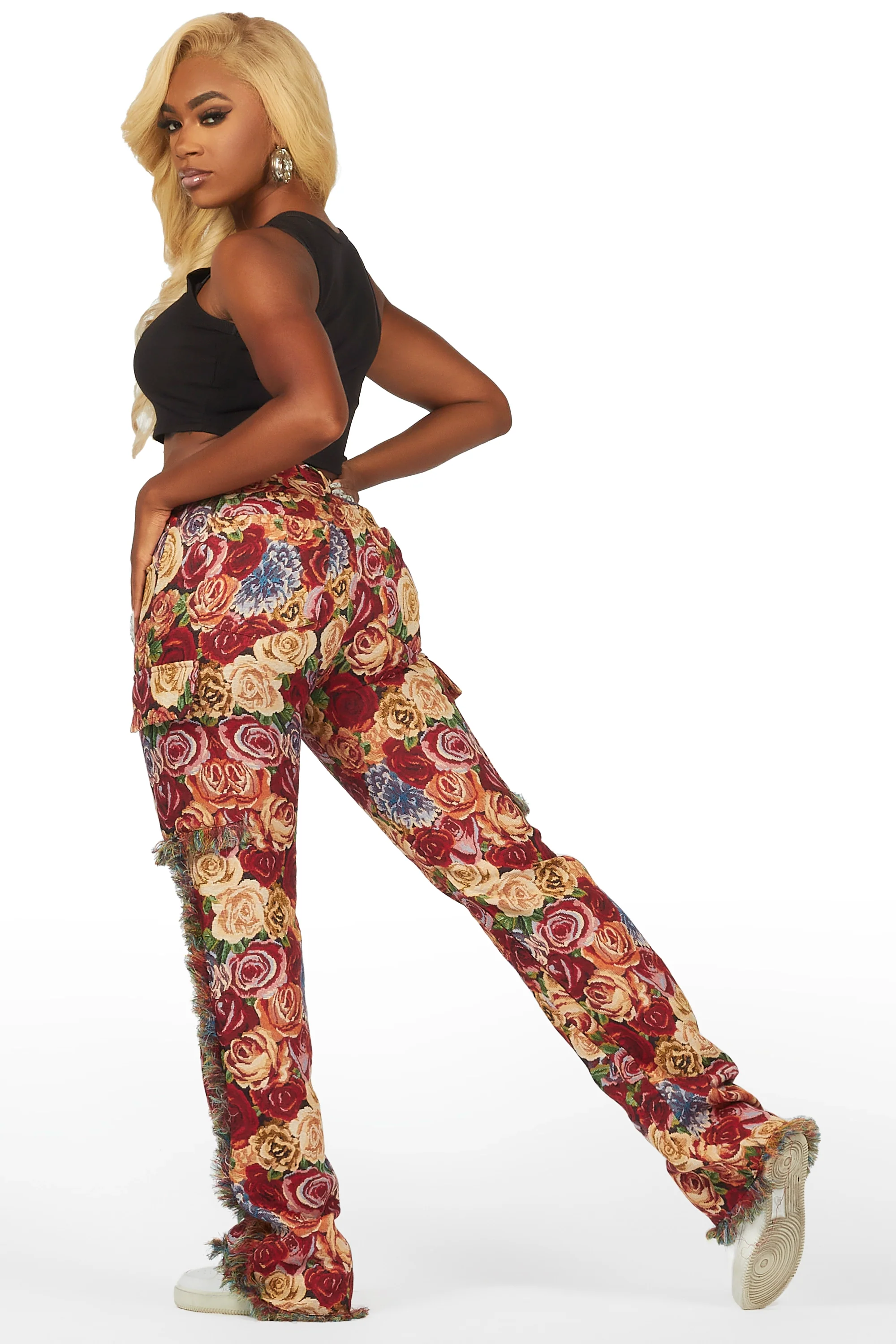 Darresha Red Floral Tapestry Stacked Pant - Image 8