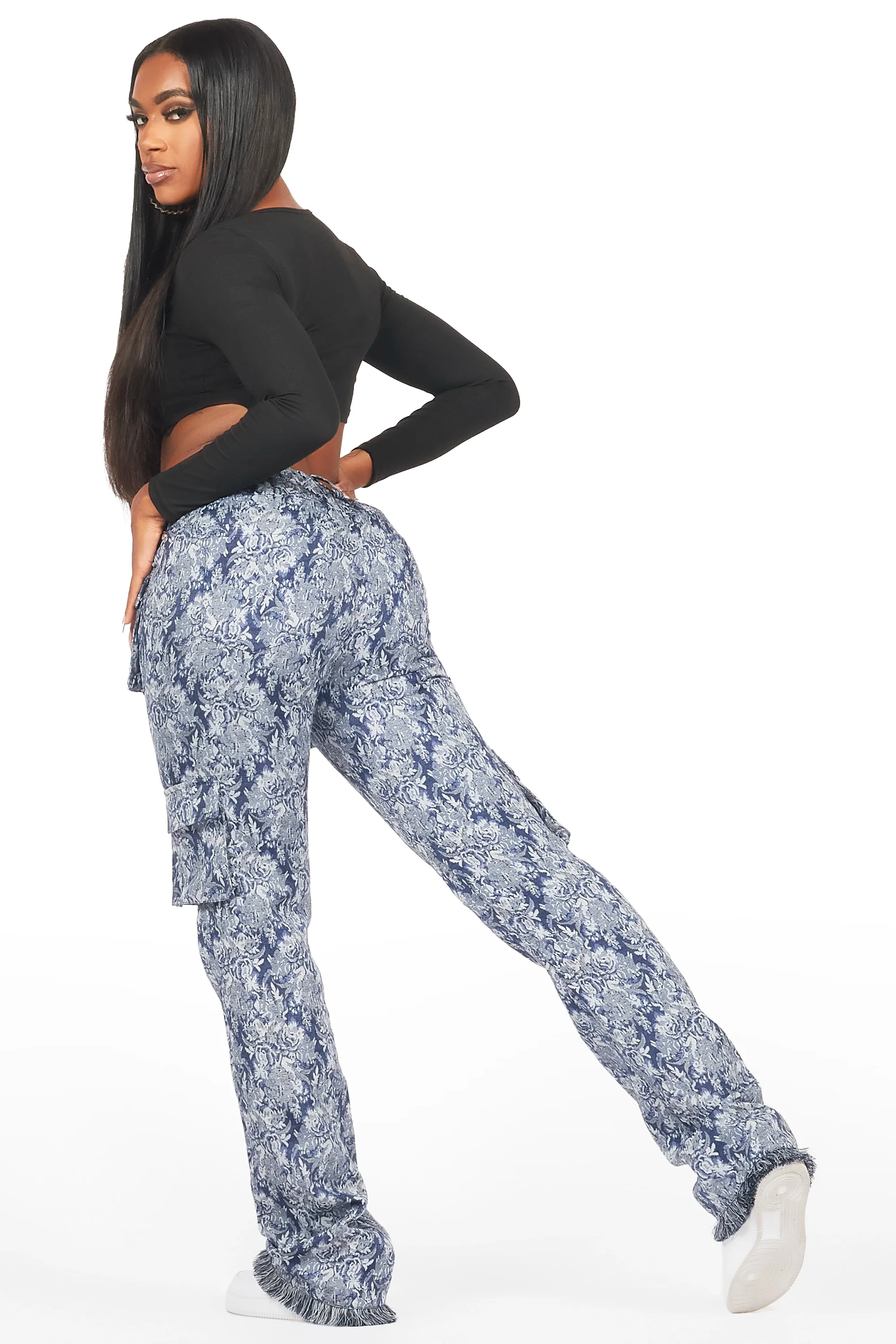 Viviane Blue Floral Tapestry Stacked Pant - Image 5