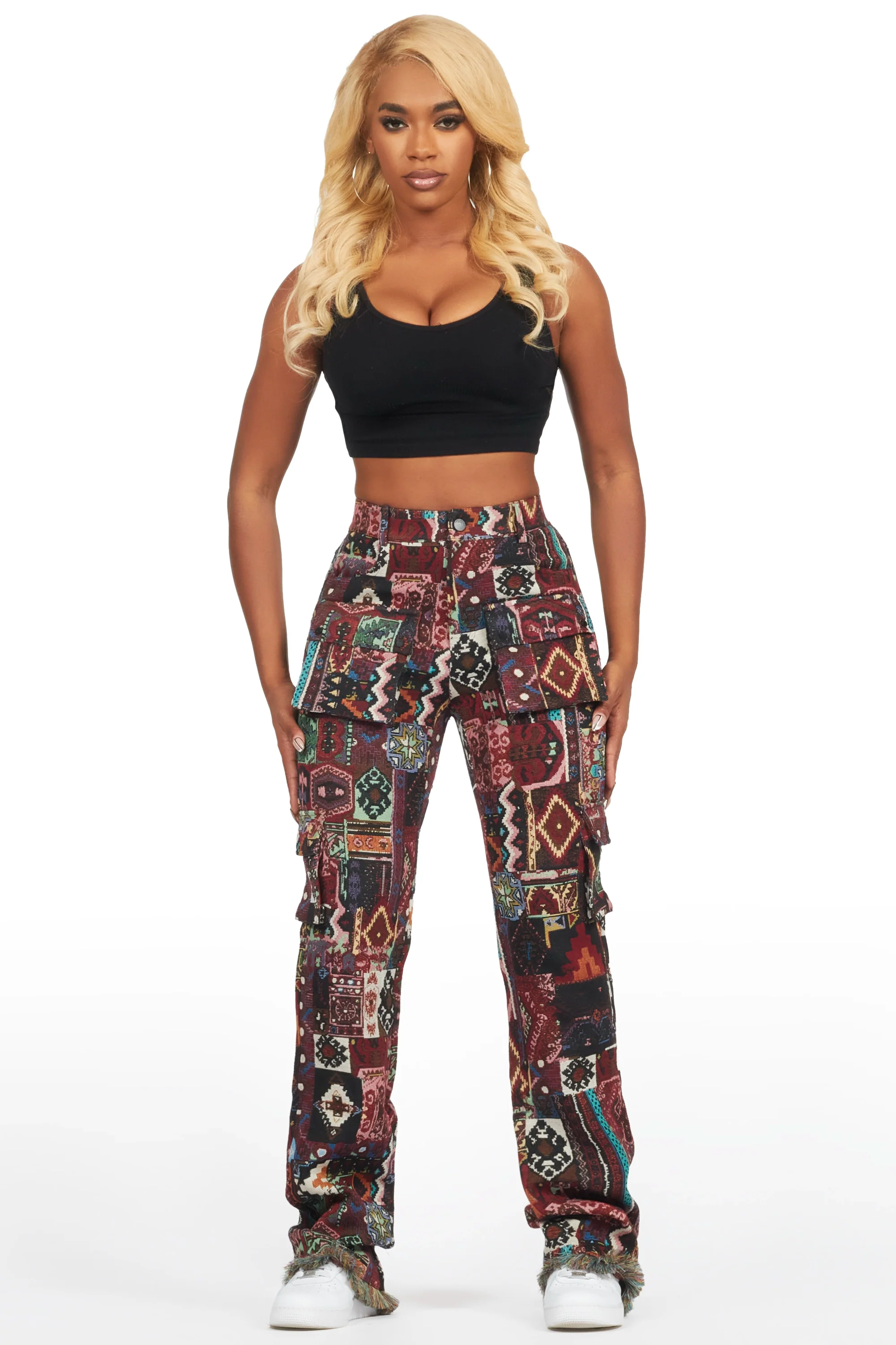 Laylah Red Tapestry Stacked Pant - Image 2