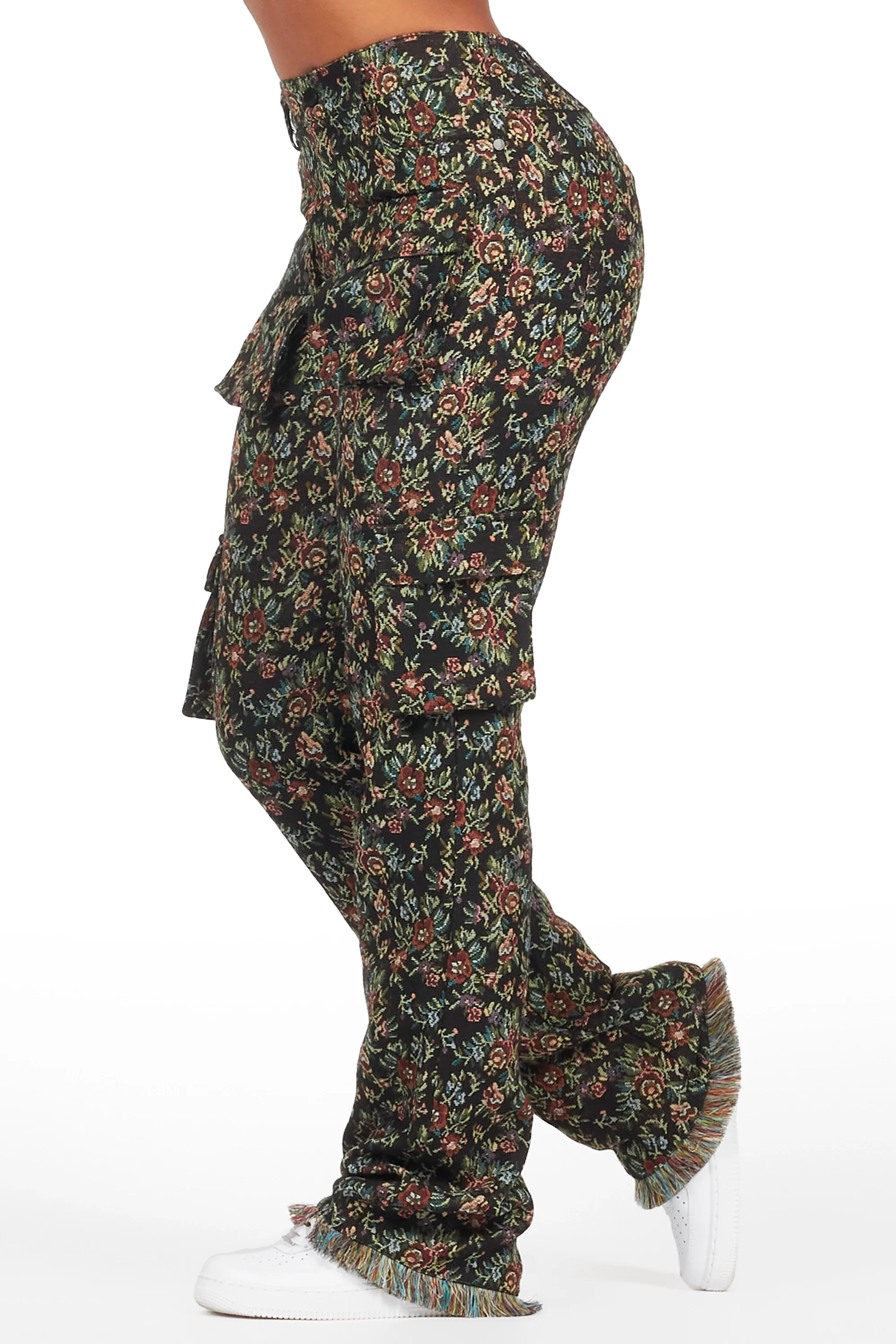 Niyah Black Floral Tapestry Stacked Pant - Image 3
