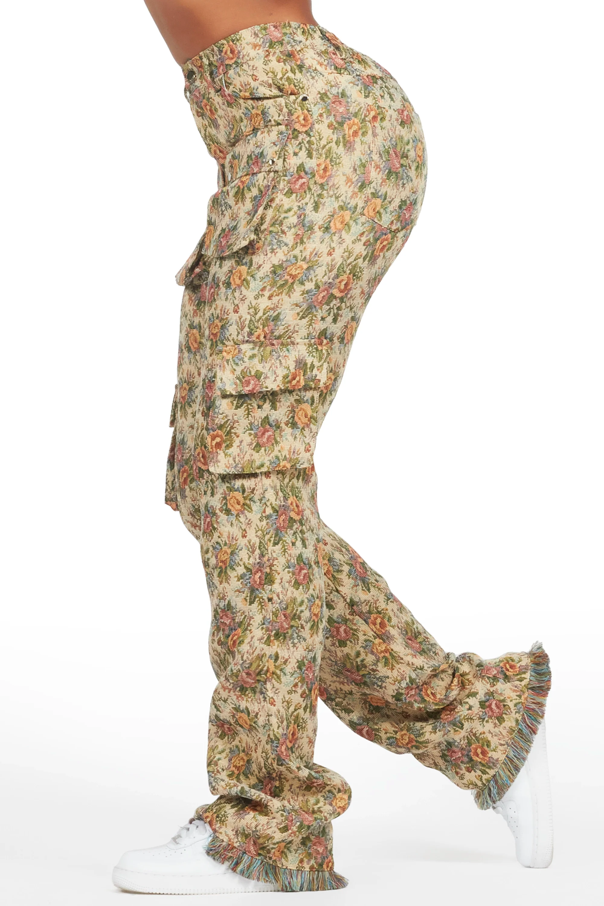 Niyah Tan Floral Tapestry Stacked Pant - Image 6