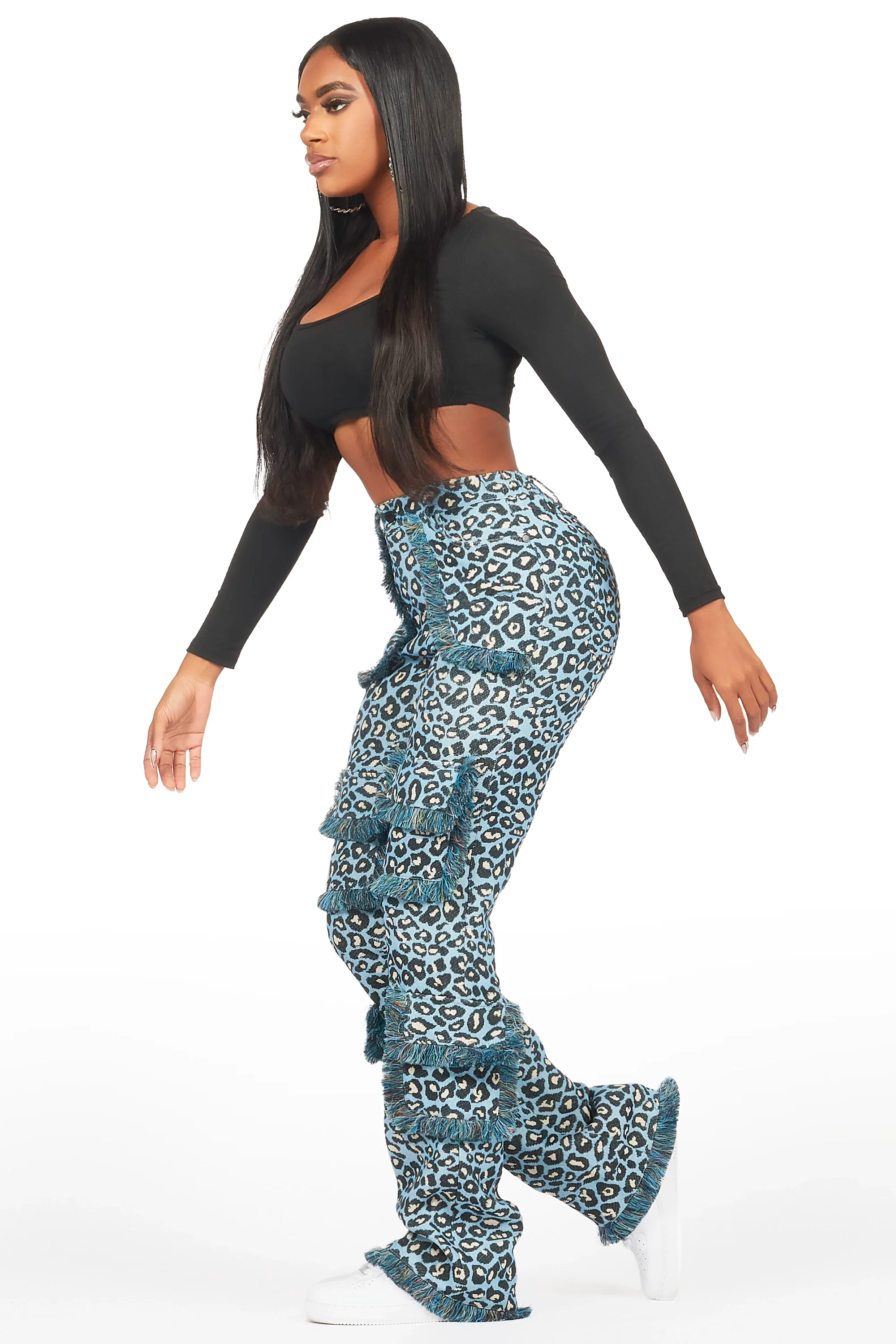 Jelissa Blue Cheetah Tapestry Stacked Pant - Image 4