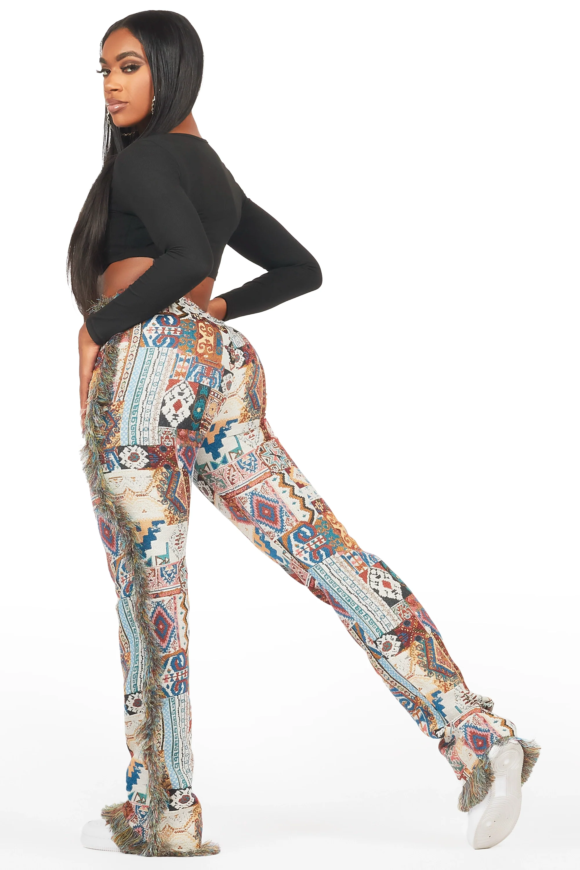 Joliet Beige Tapestry Stacked Pant - Image 5