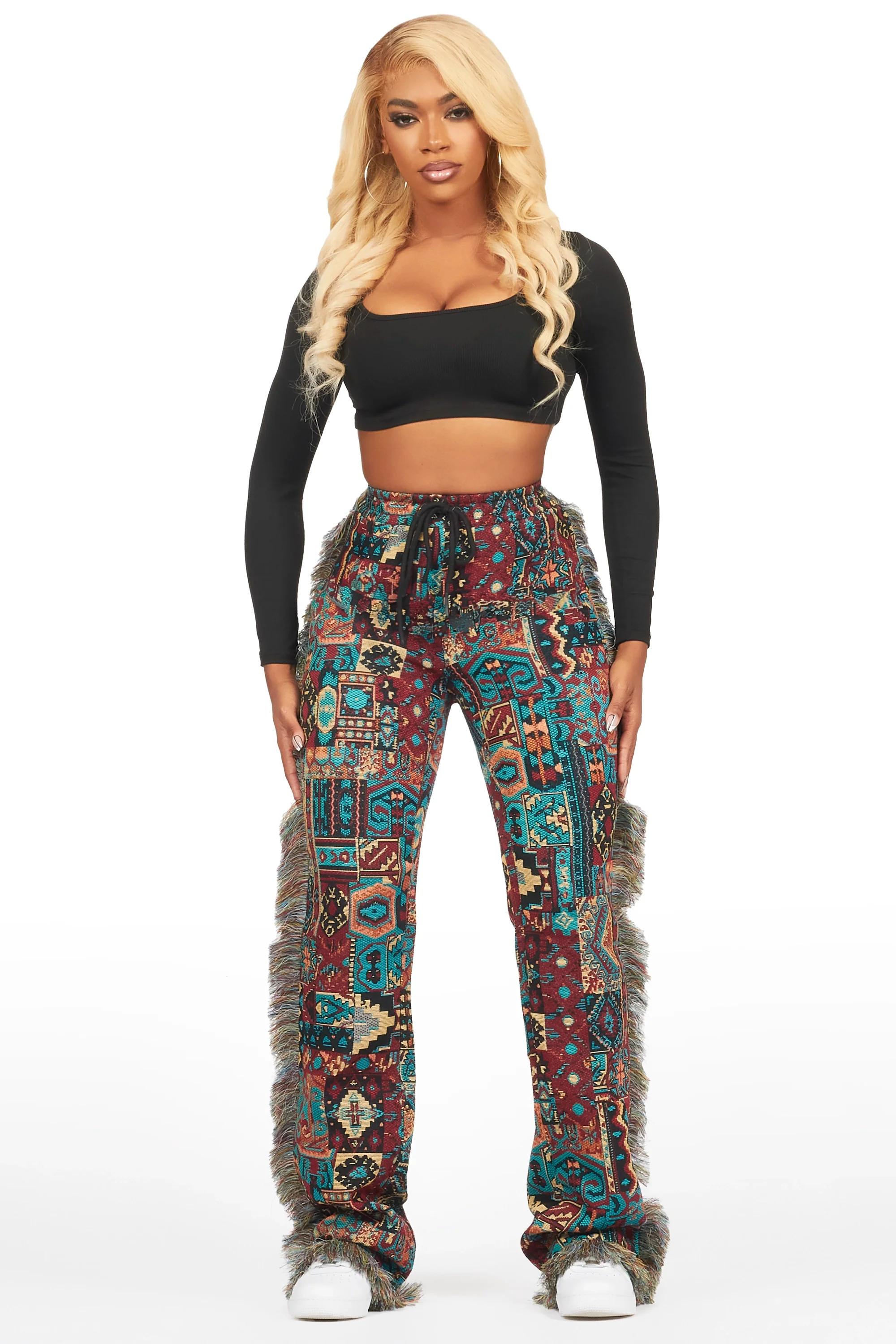 Joliet Red Tapestry Stacked Pant - Image 2