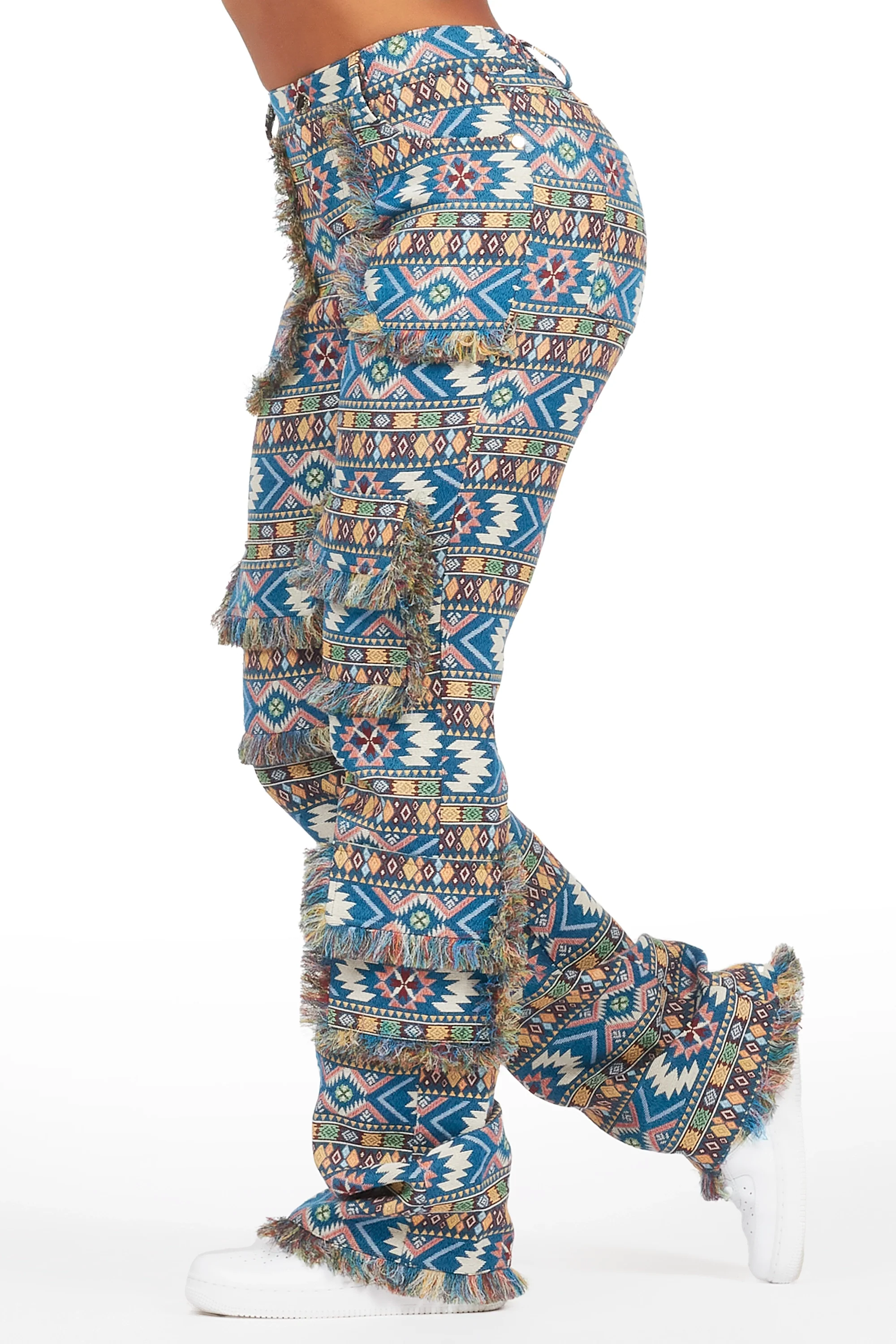 Ferlanda Blue Cargo Tapestry Stacked Pant - Image 3
