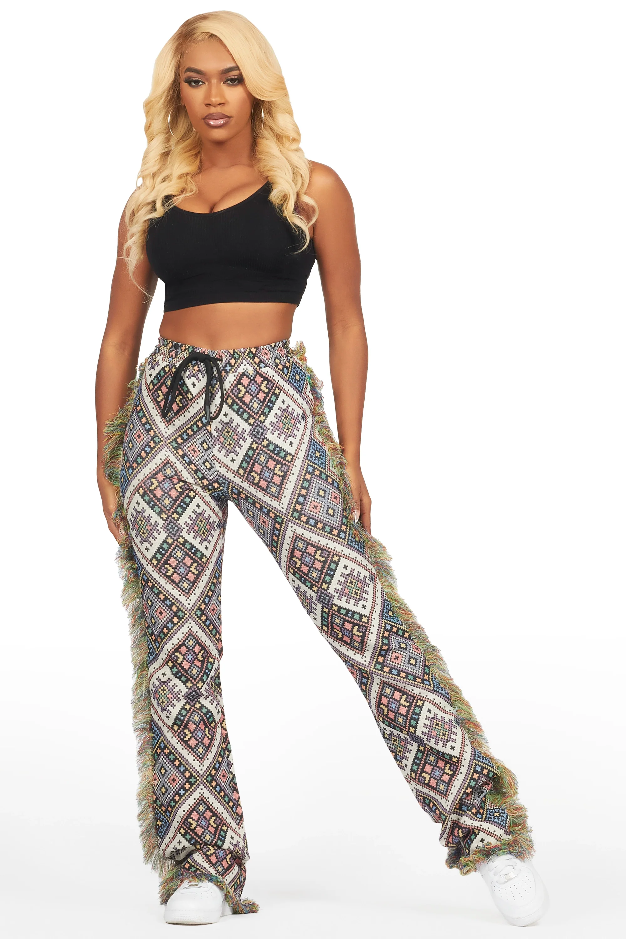 Missy Black Multi Print Tapestry Stacked Pant - Image 4