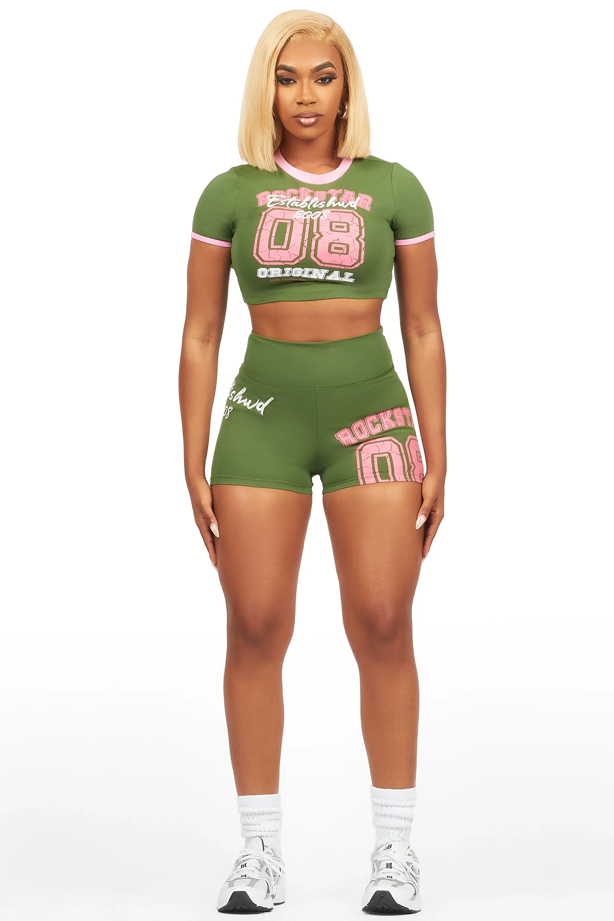 Novena Olive Crop Bike Short Set - Image 2
