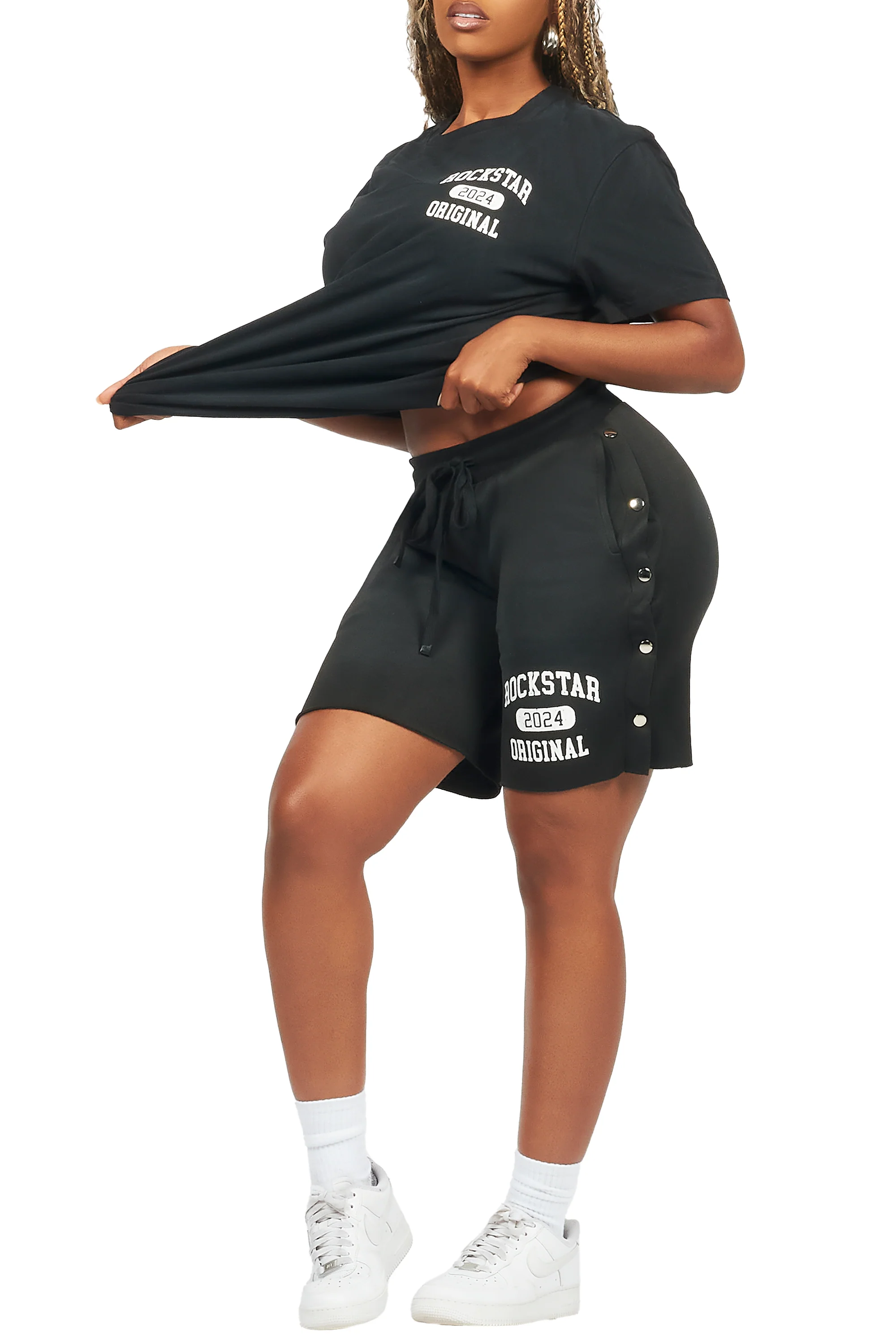 Lionela Black T-Shirt Snap Short Set - Image 10