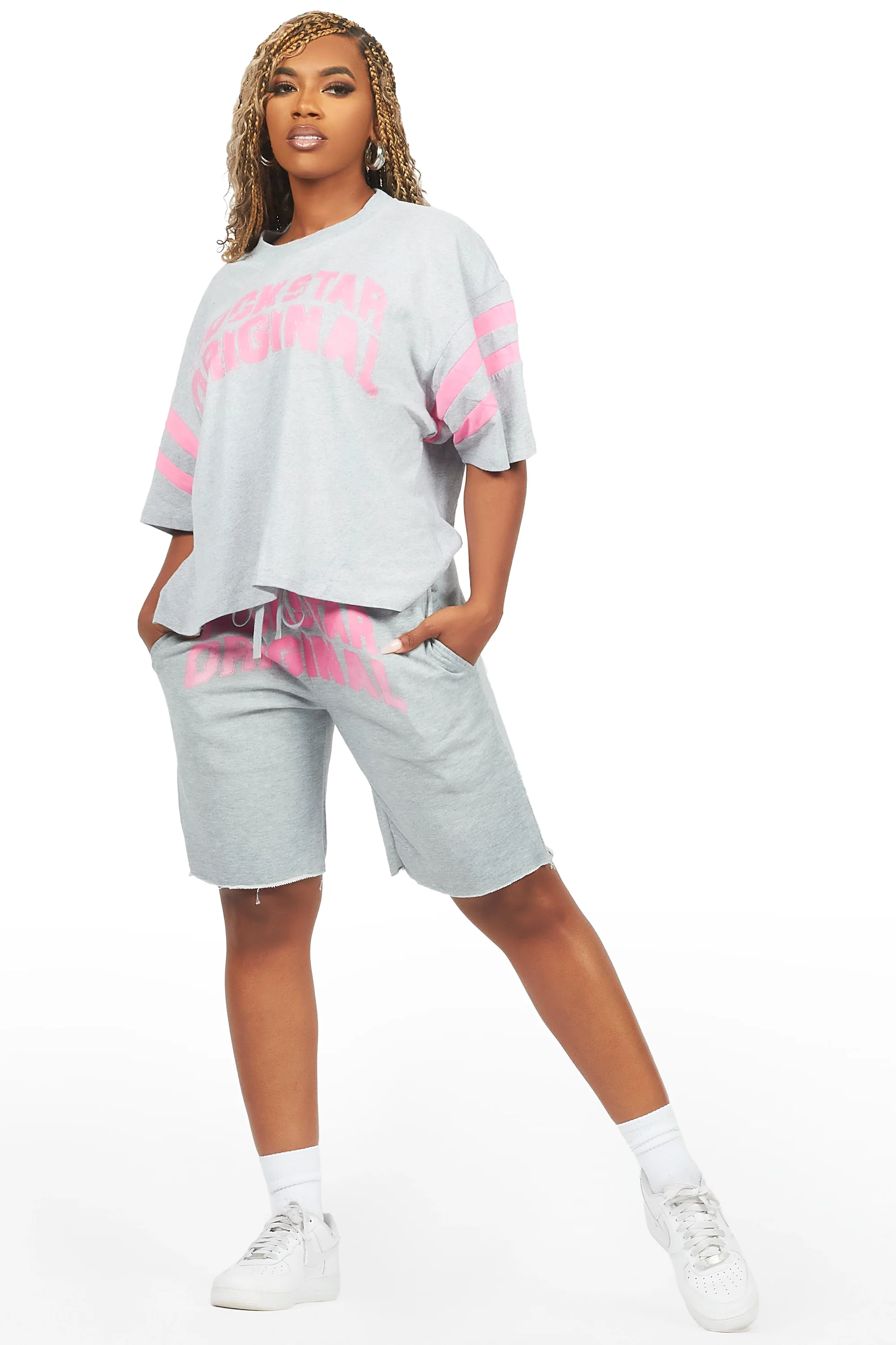 Chikata Heather Grey T-Shirt Short Set - Image 2