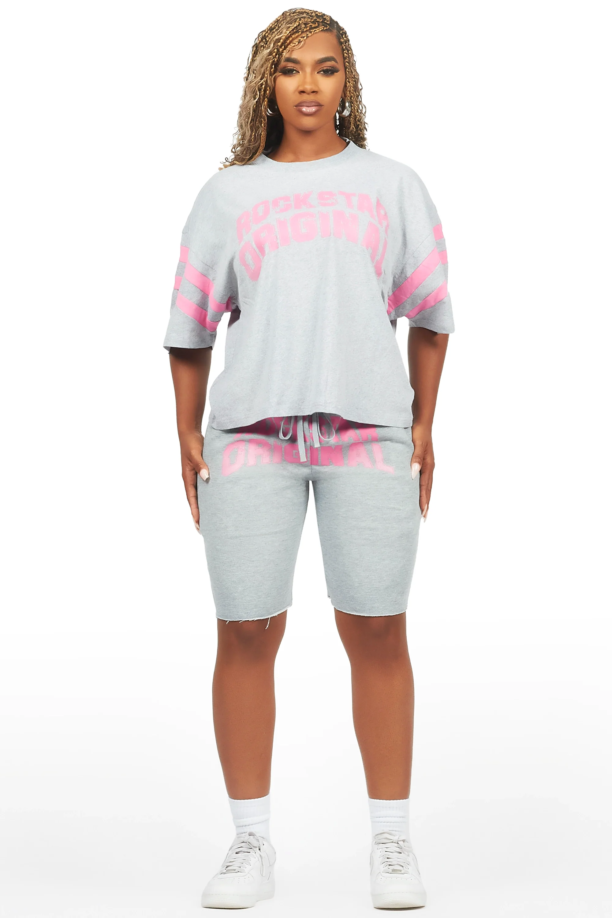 Chikata Heather Grey T-Shirt Short Set - Image 3