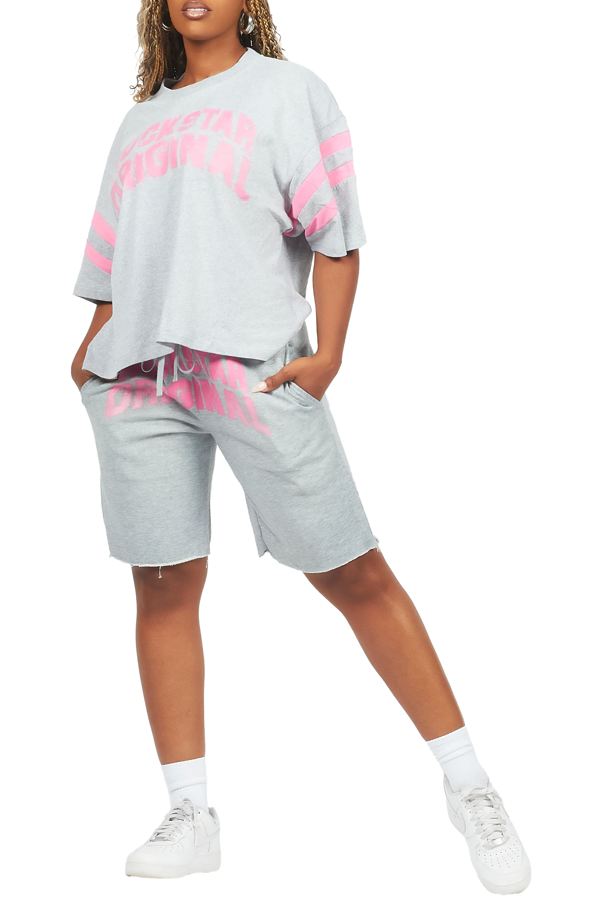 Chikata Heather Grey T-Shirt Short Set - Image 9