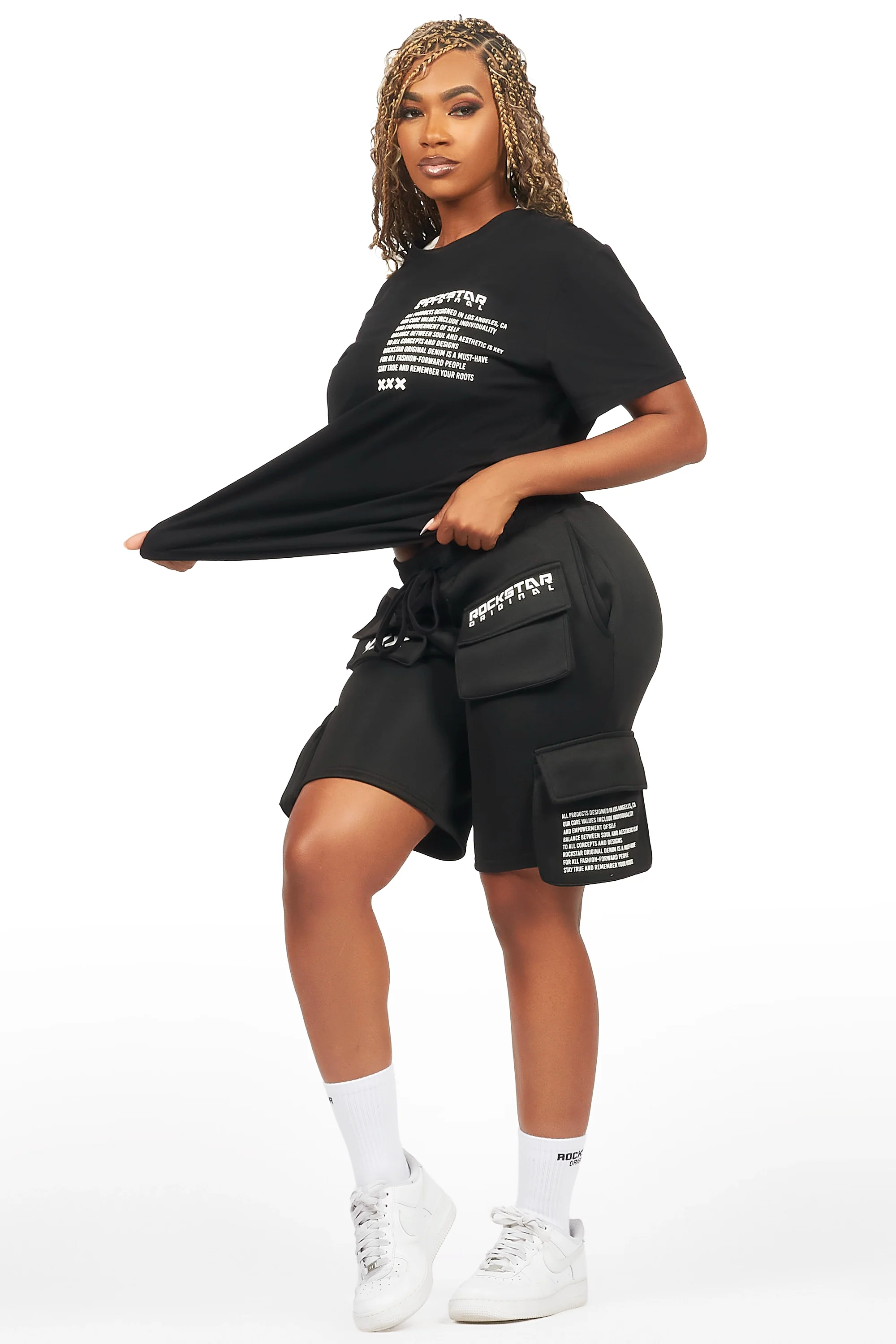 Neusa Black T-Shirt Cargo Short Set