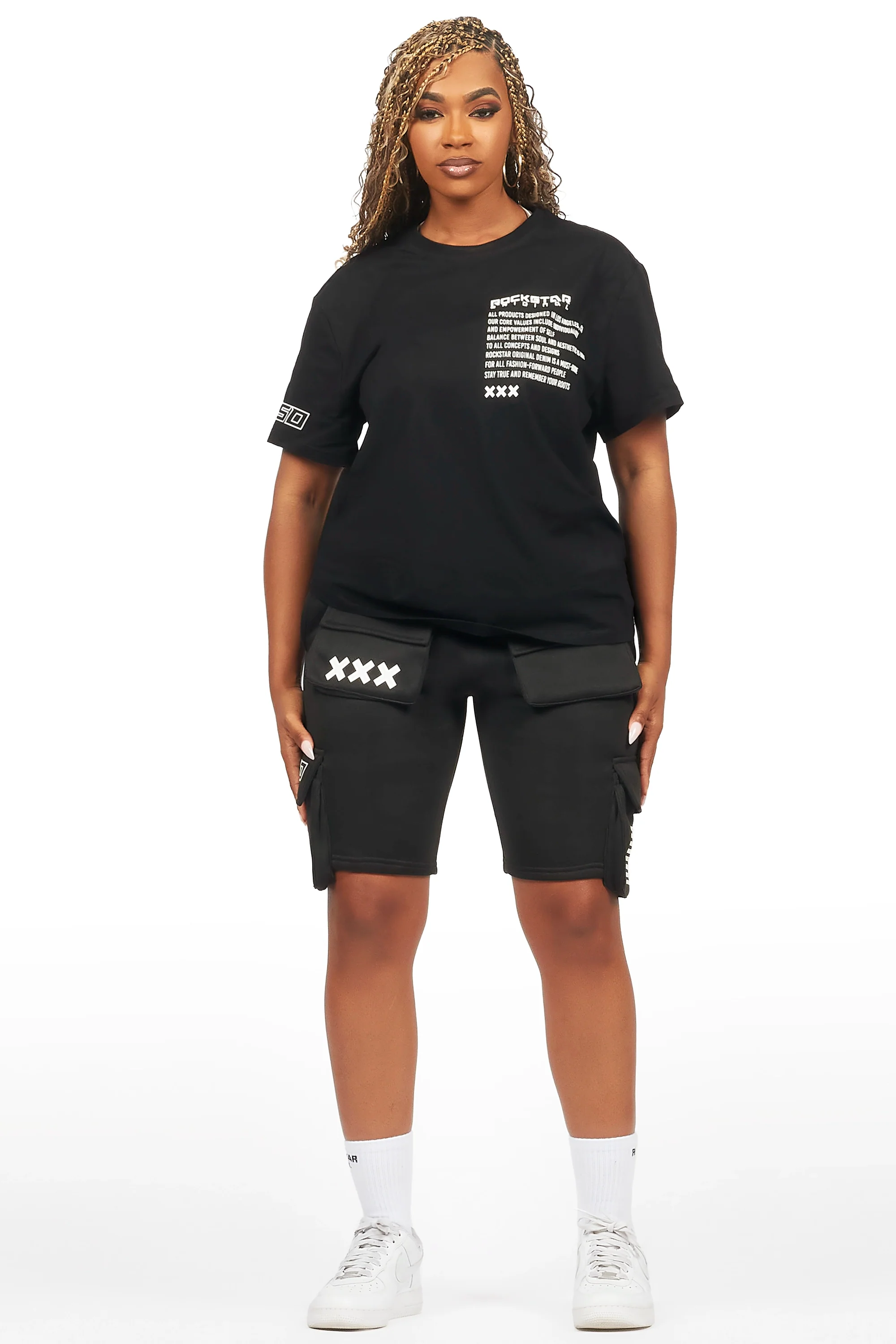 Neusa Black T-Shirt Cargo Short Set - Image 2