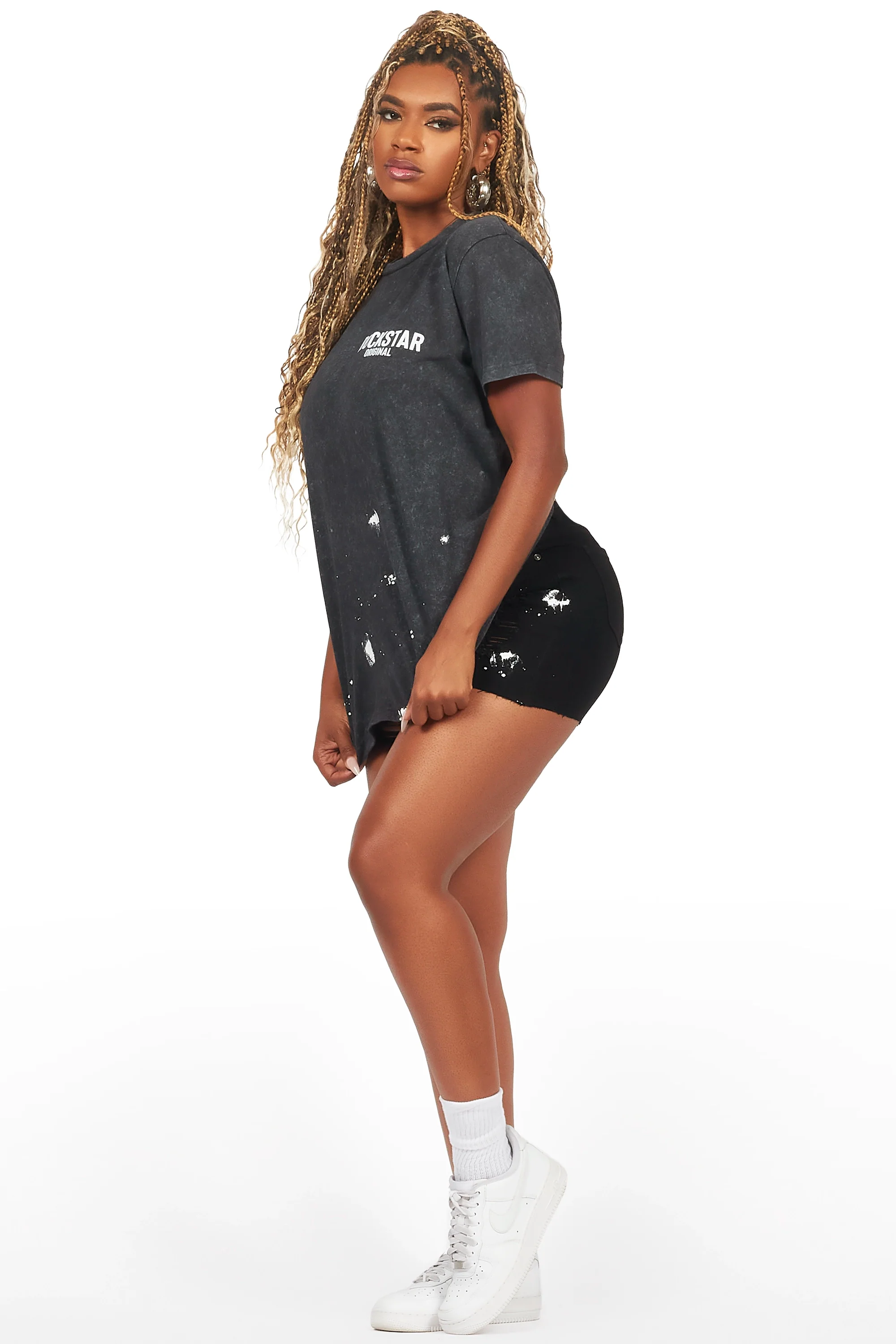Vianka Black Denim Short Set - Image 4