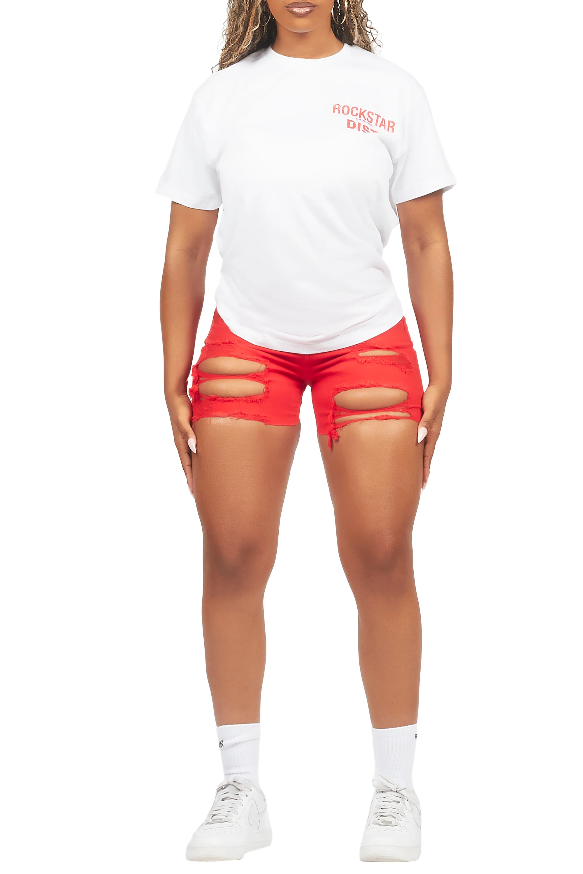 Jaquane White/Red Denim Short Set - Image 6