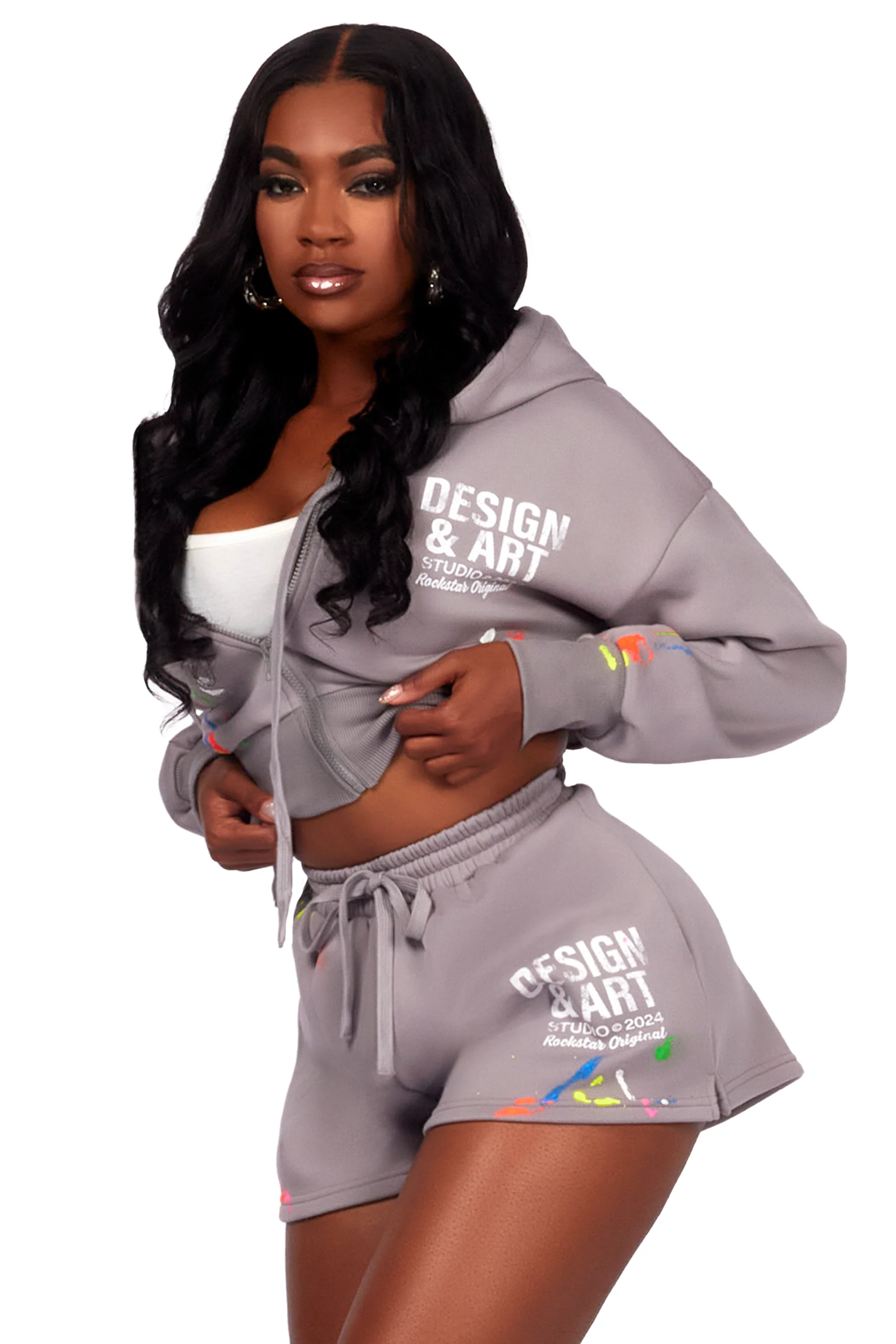 Kristiane Grey Zip Up Short Set - Image 11