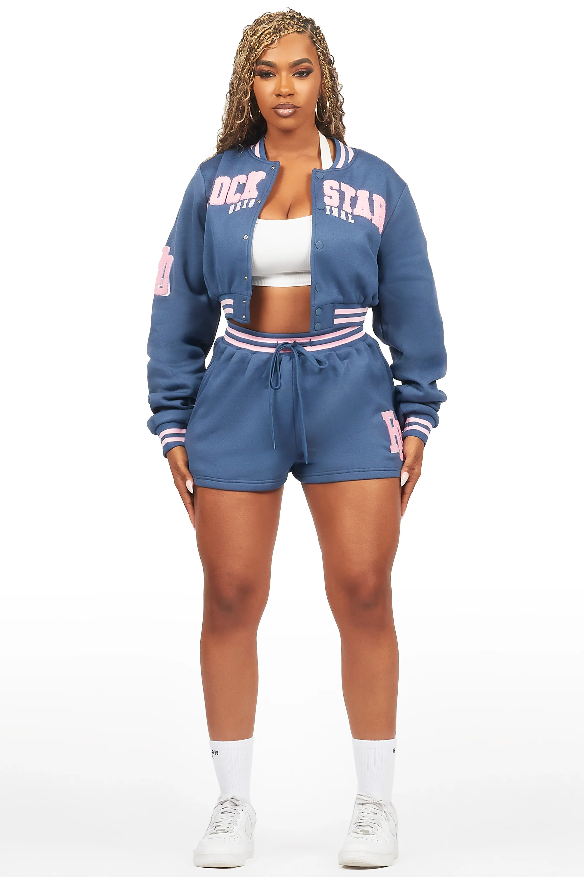 Esmeralda Navy Varsity Short Set - Image 2