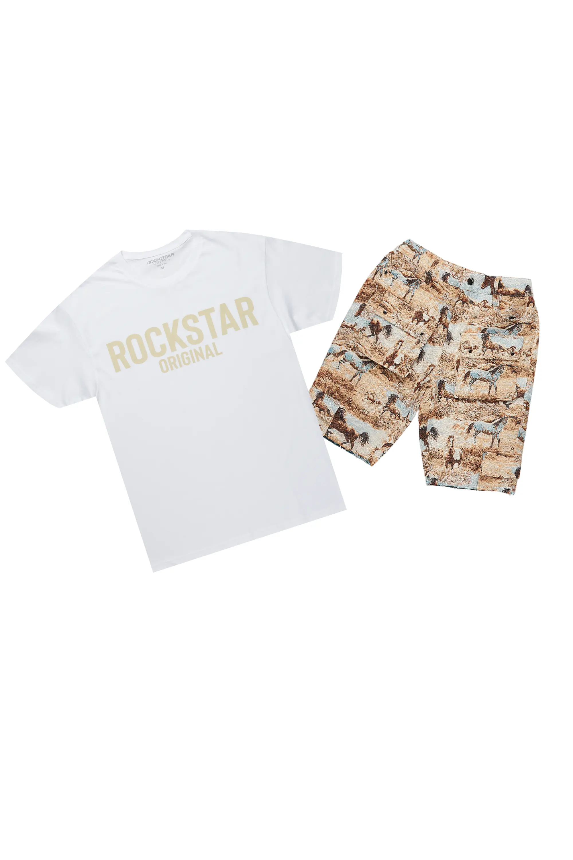 Denea White/Beige T-Shirt Short Set