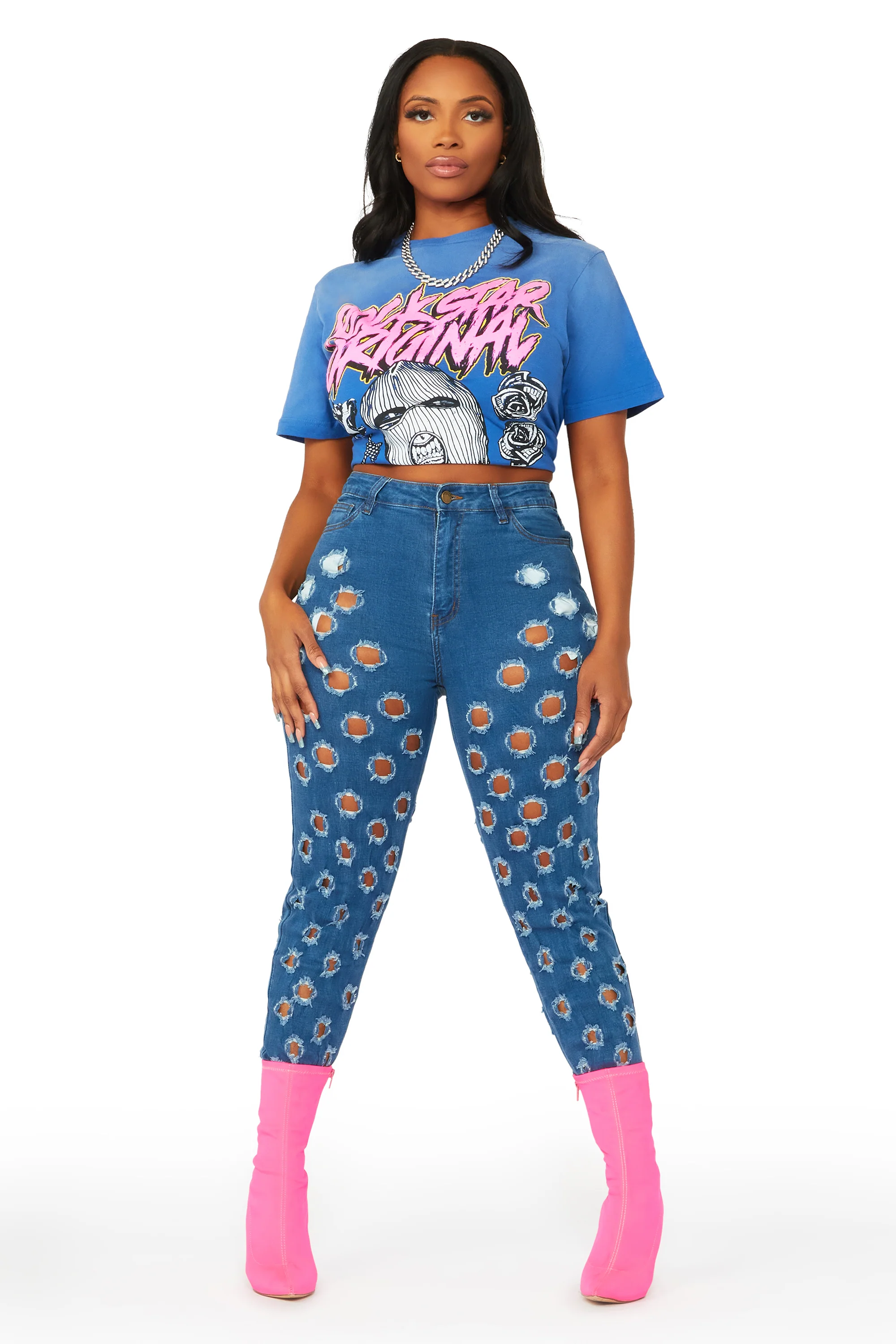 No Face No Case Royal Blue Oversized Tee - Image 6