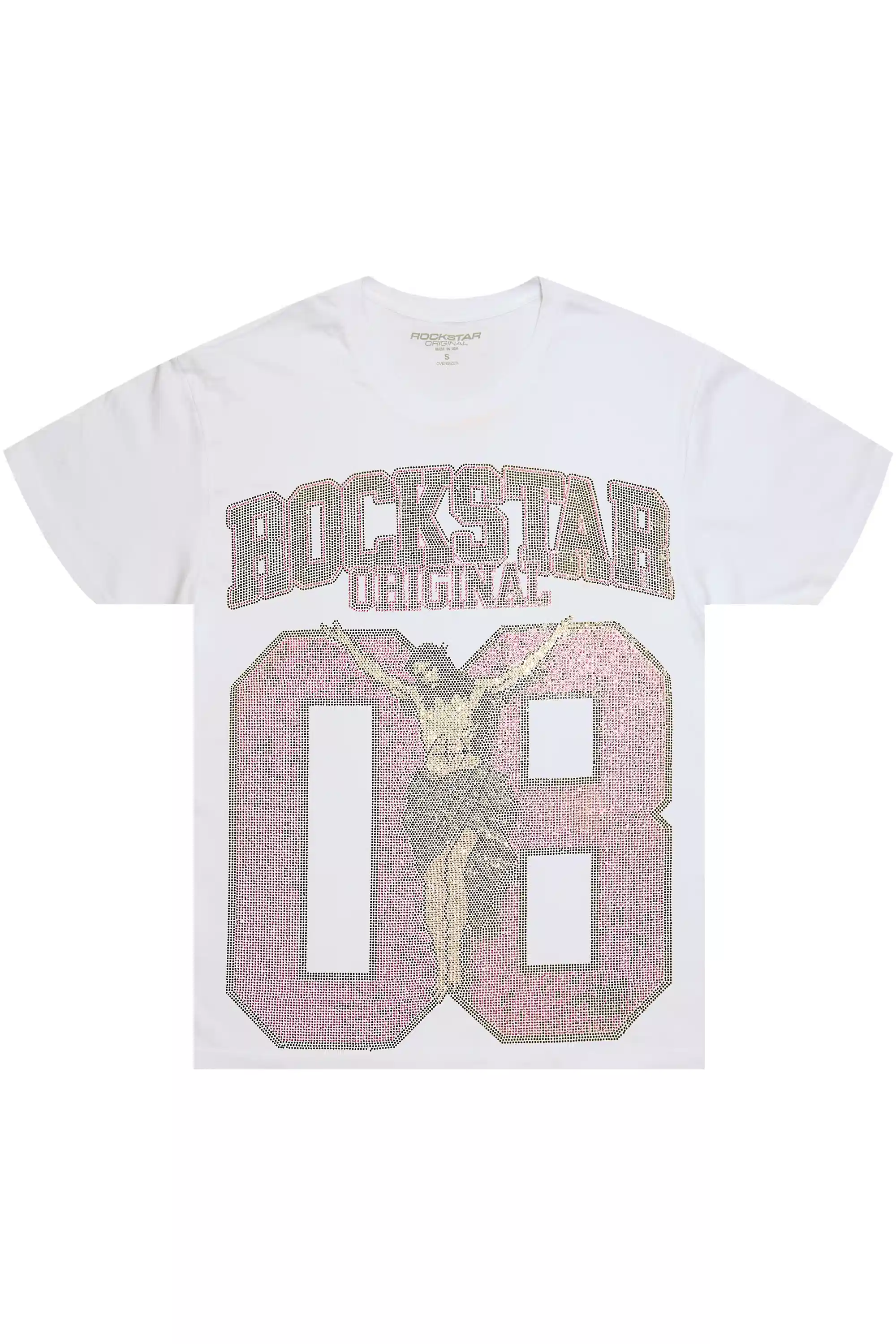 Makalia White/Pink Rhinestone Oversized T-Shirt - Image 2