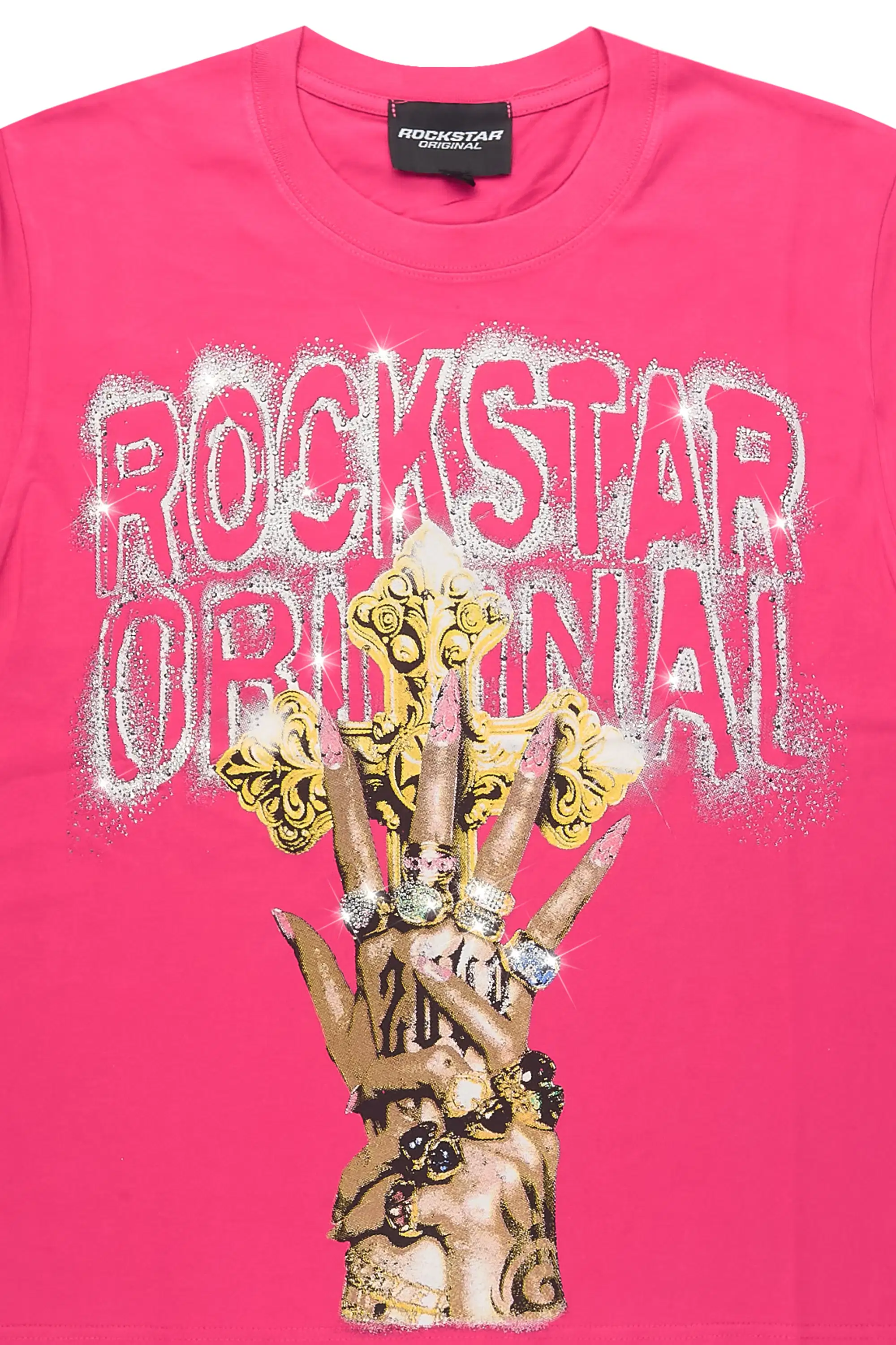 Kenoye Pink Rhinestone Short Sleeve Tee Shirt - Image 5