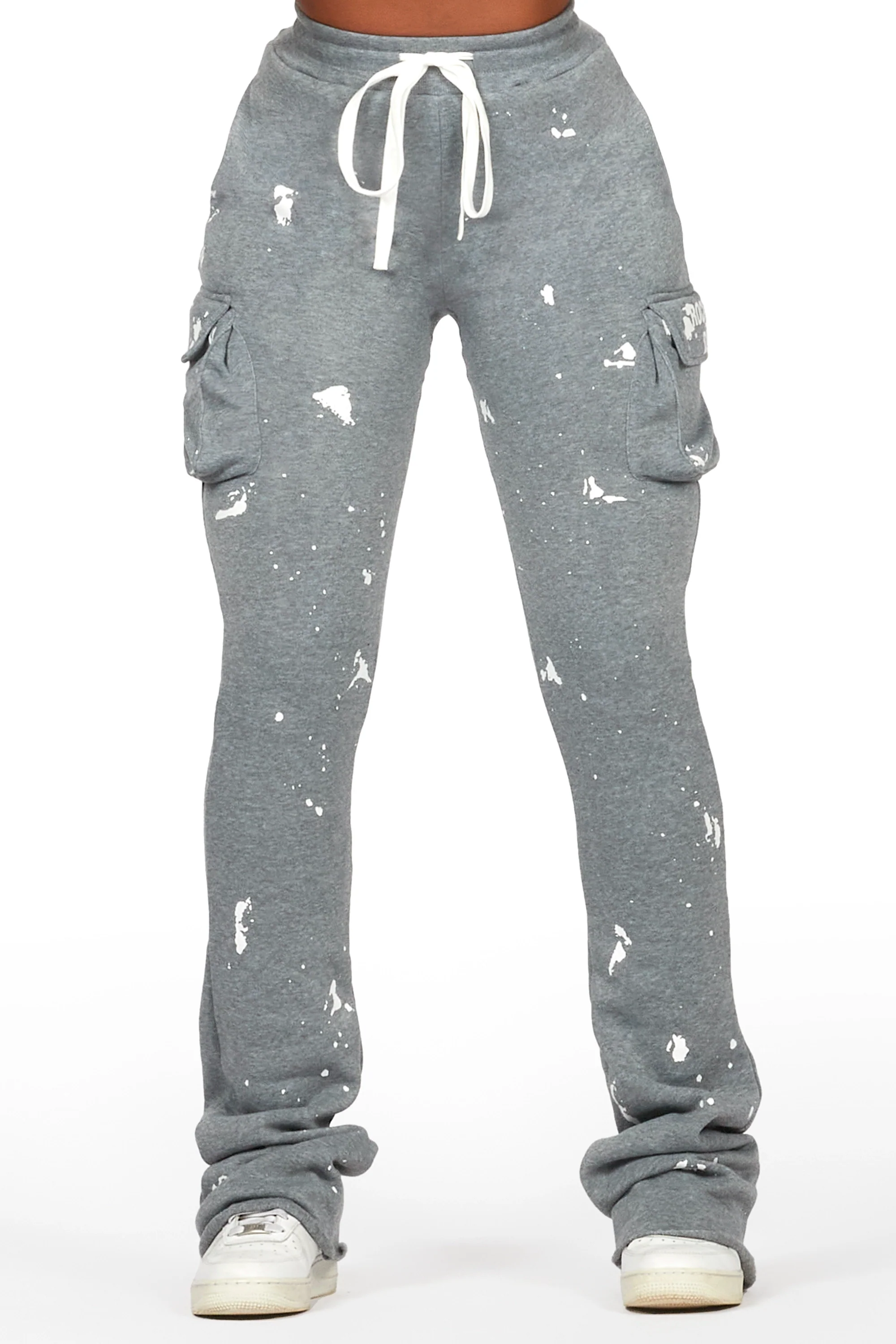 Antonia Heather Grey Cargo Stacked Track Pant - Image 3