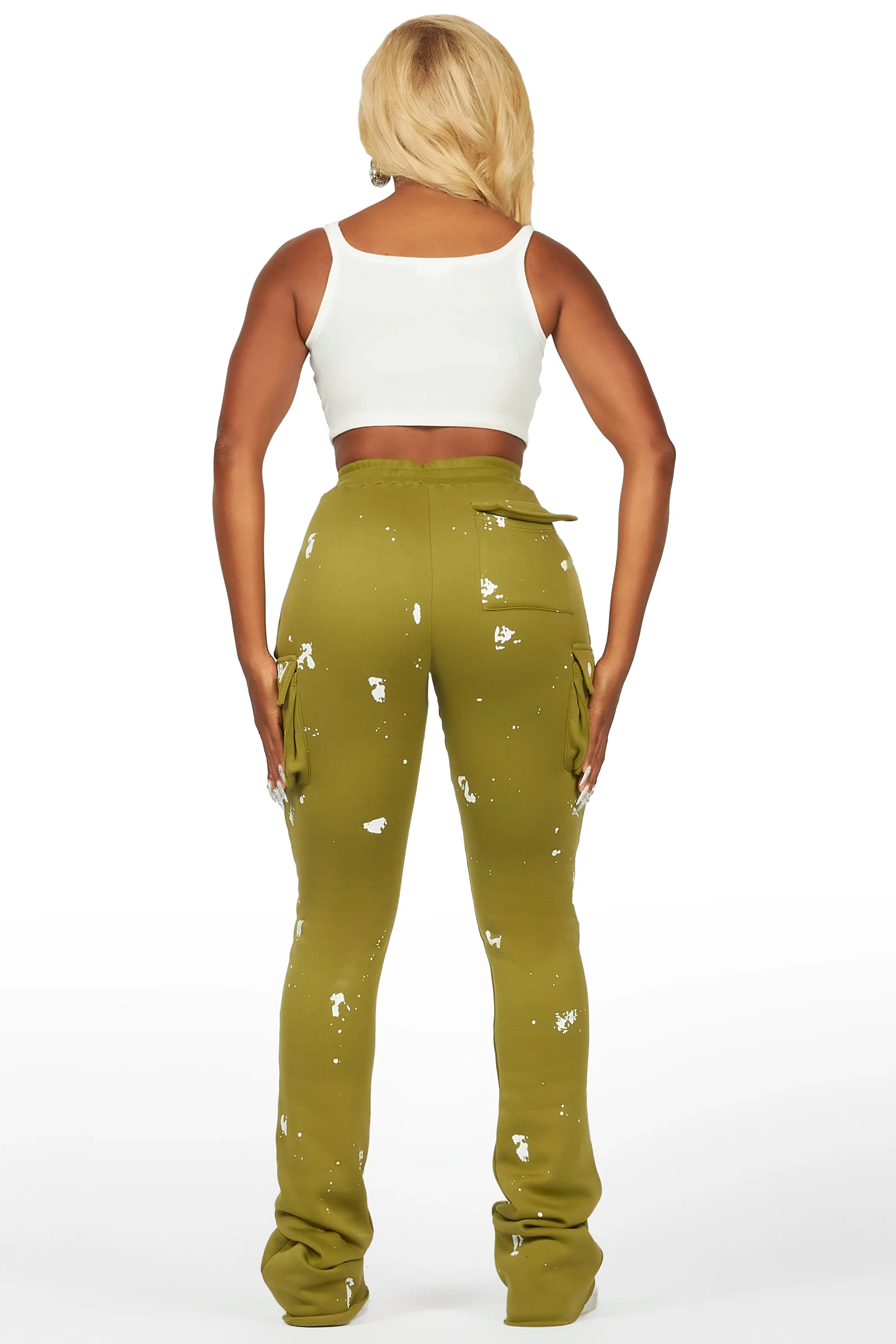 Antonia Olive Cargo Stacked Track Pant - Image 4