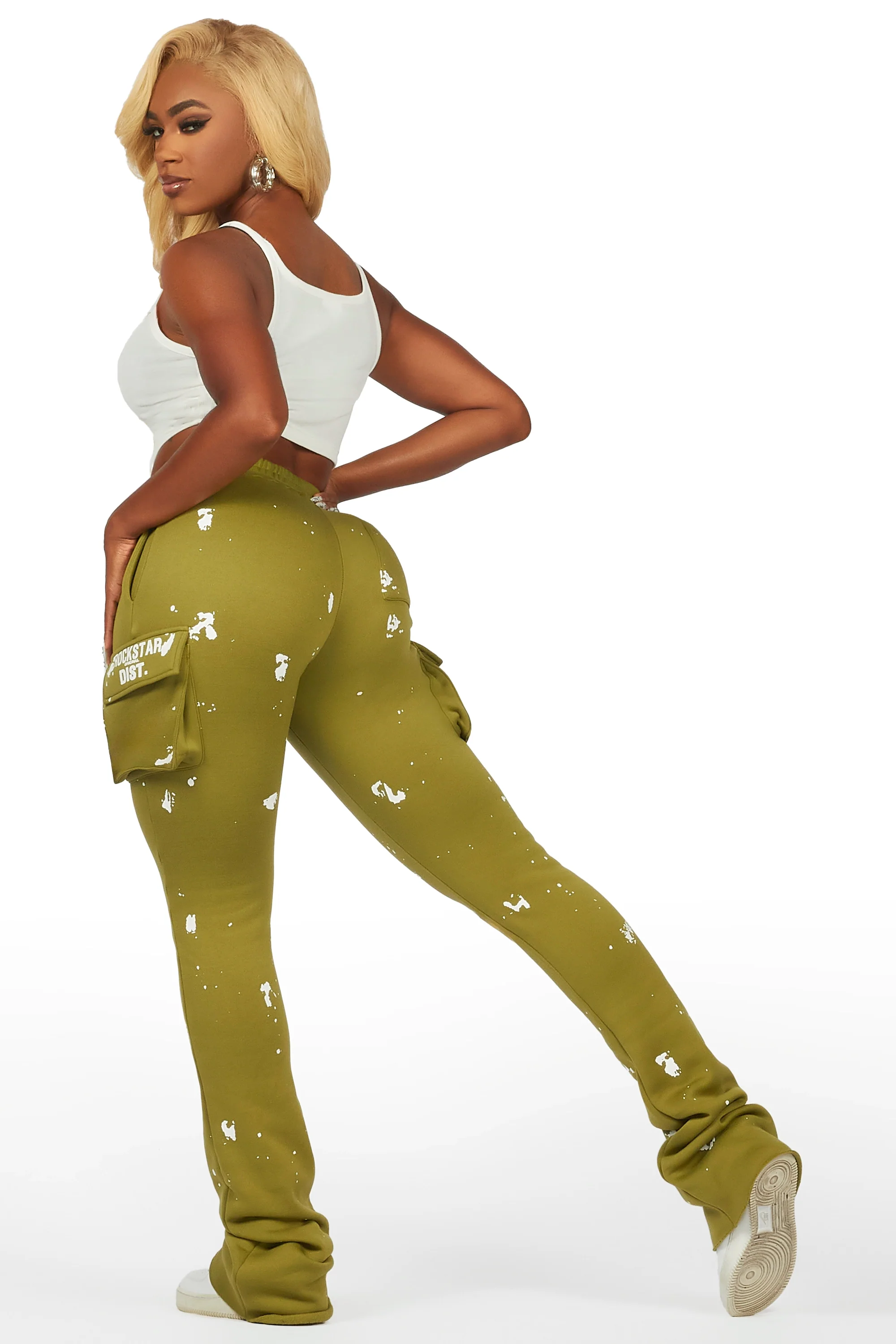 Antonia Olive Cargo Stacked Track Pant - Image 5