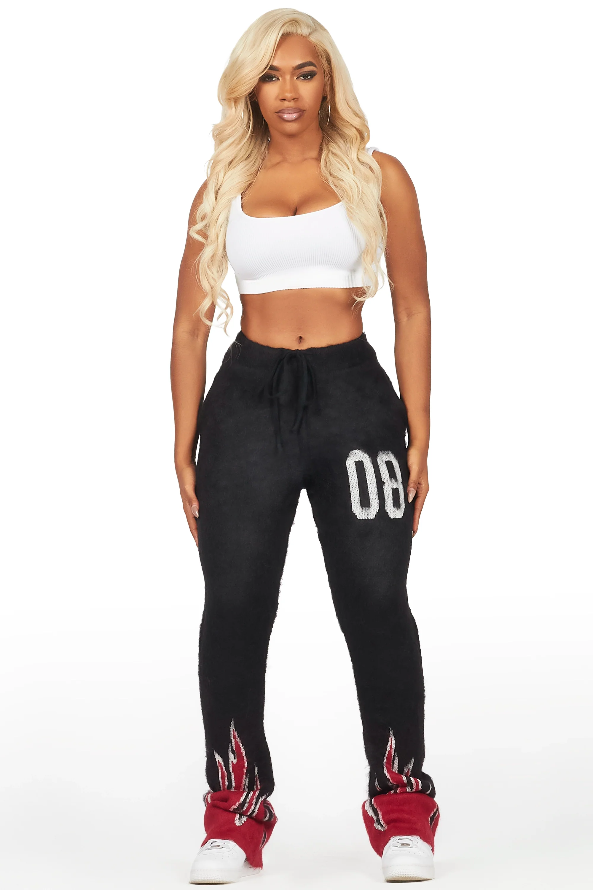 Della Black Mohair Stacked Track Pant - Image 2