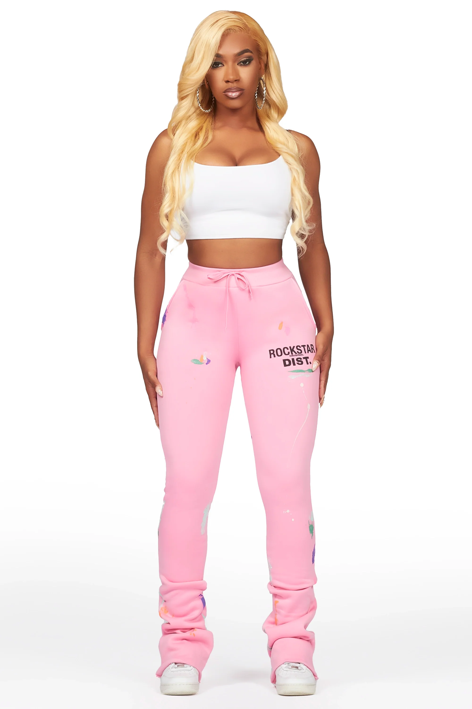 Shanae Pink Super Stacked Track Pant - Image 3