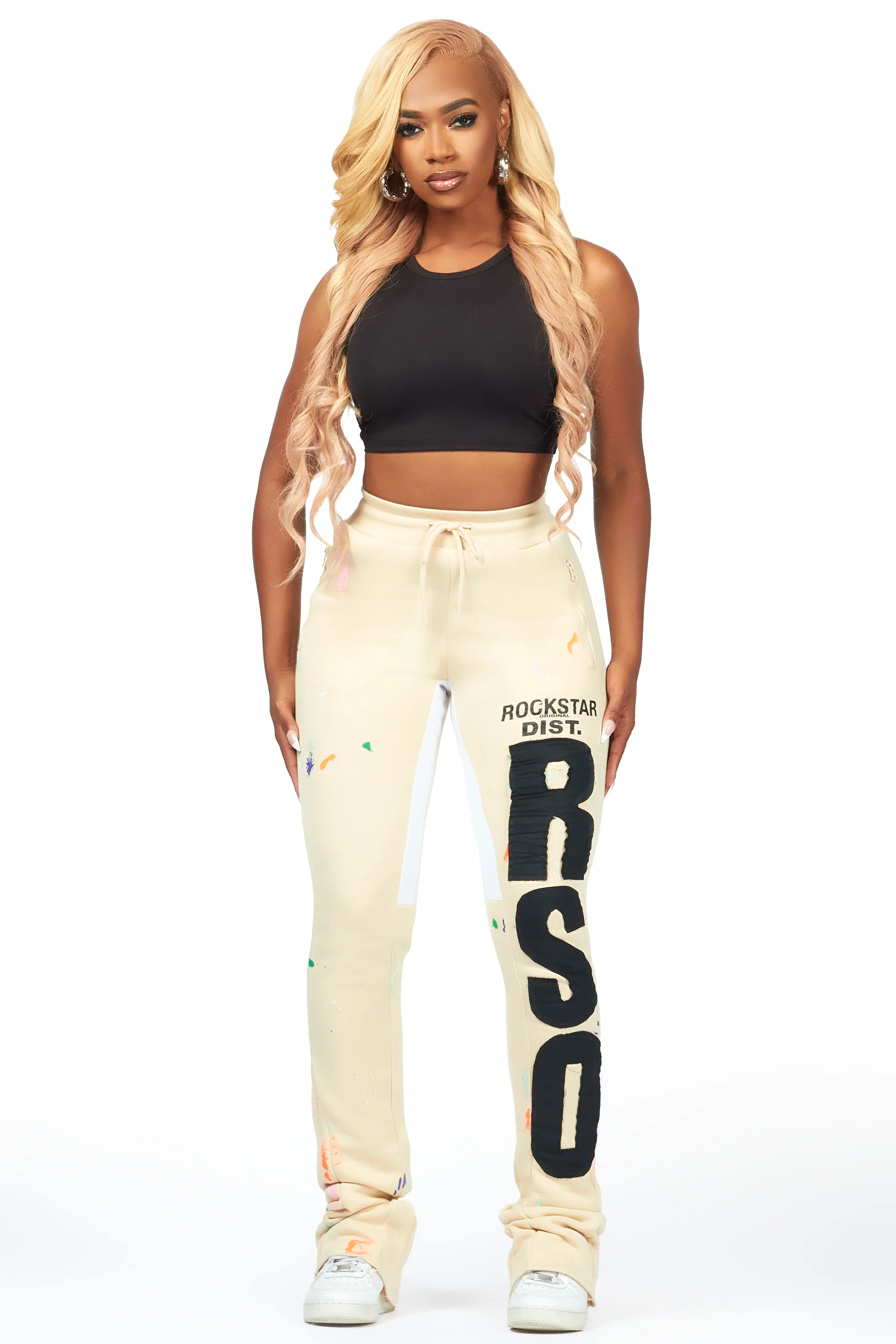 Toriauna Beige Stacked Track Pant - Image 2