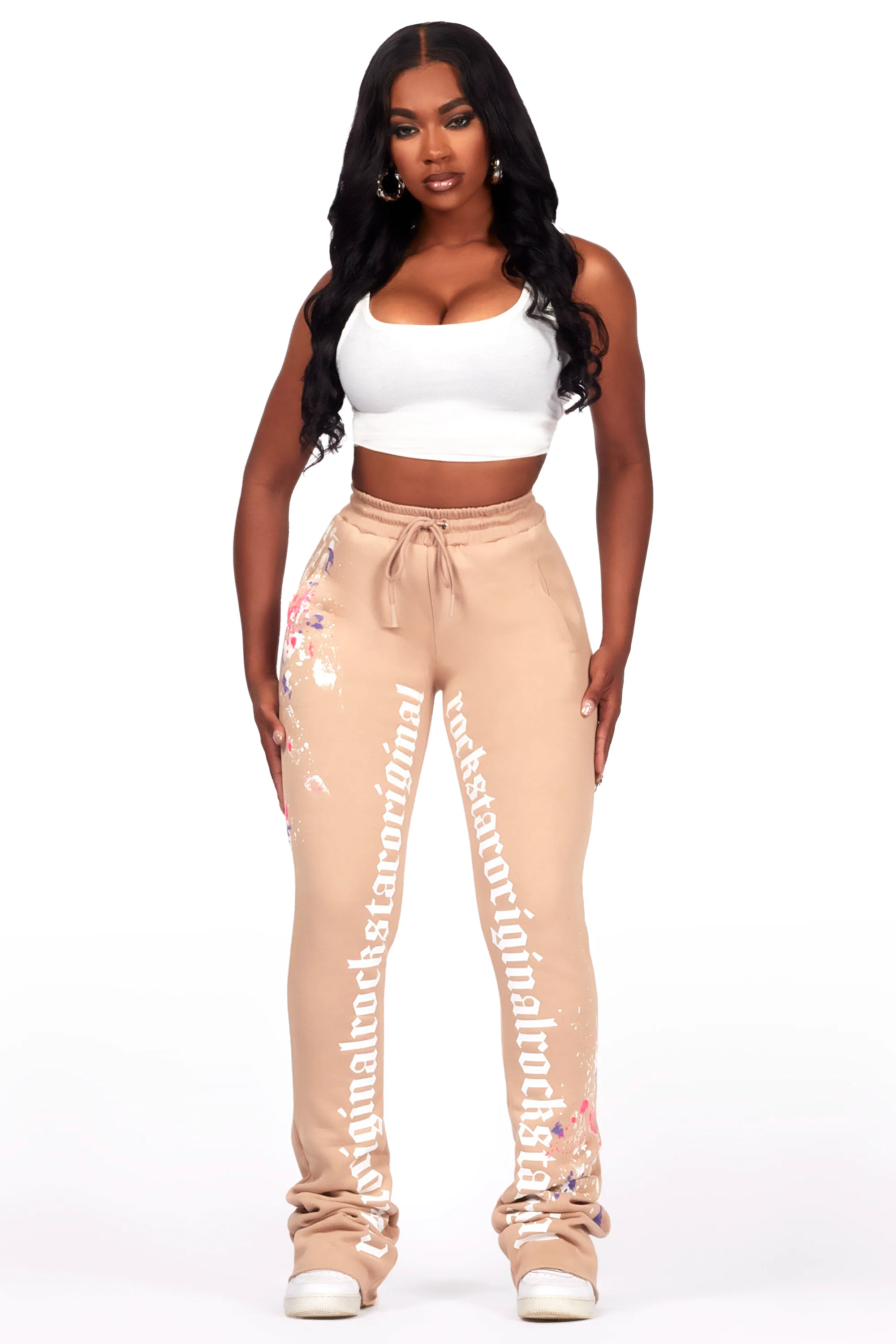 Jacoya Beige Super Stacked Track Pant - Image 2
