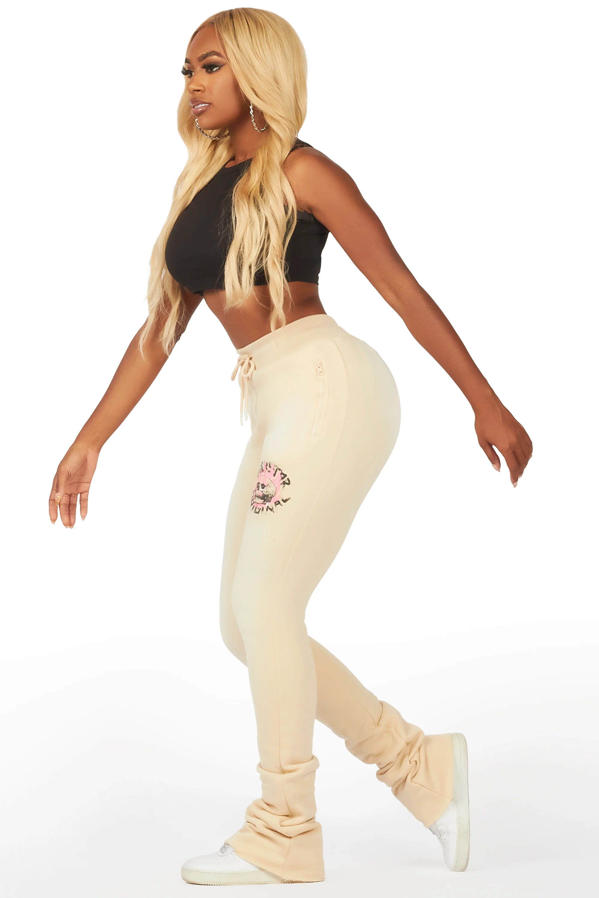 Vankela Beige Super Stacked Track Pant - Image 4