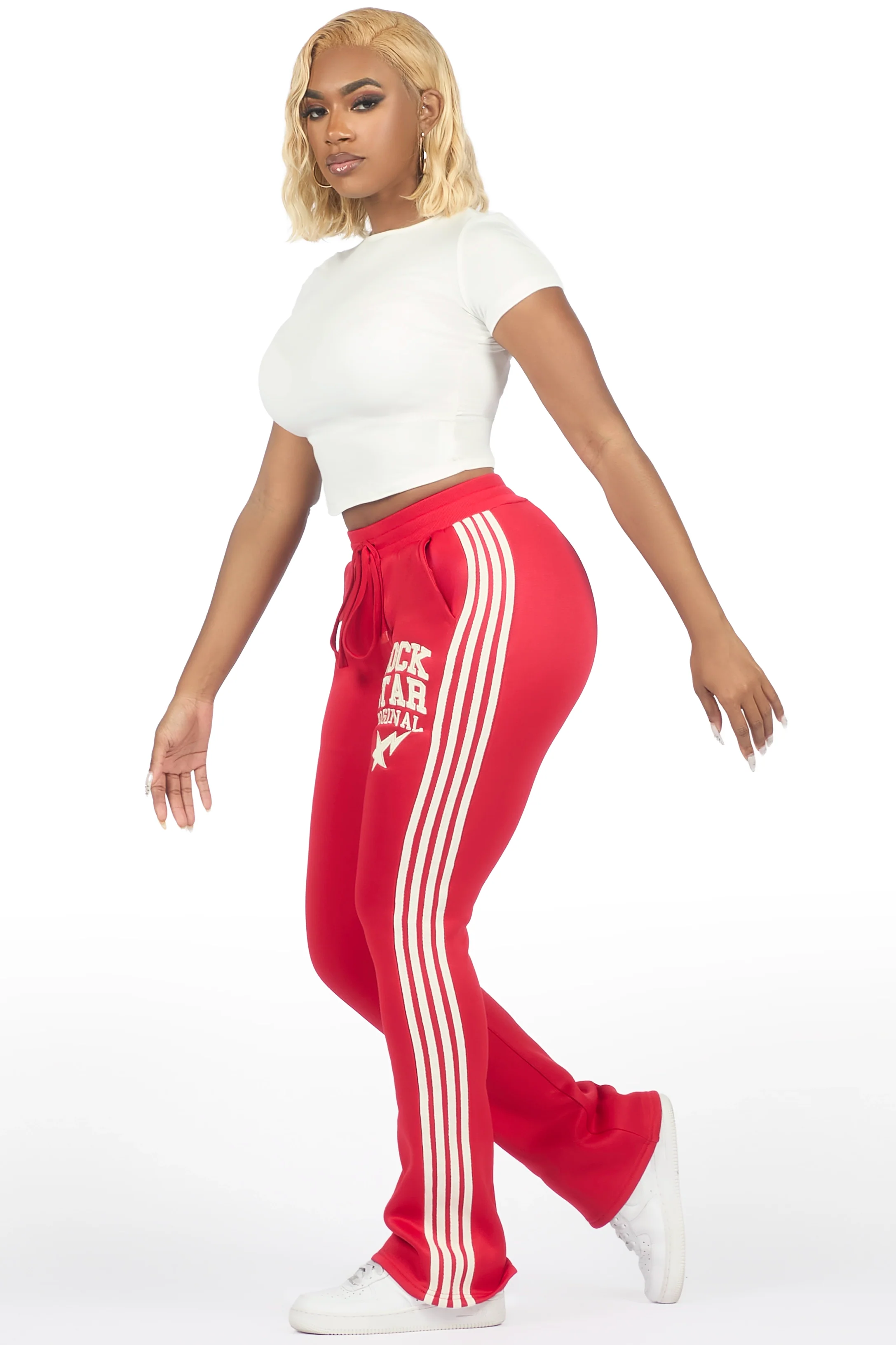 Briana Red Stacked Track Pant - Image 5