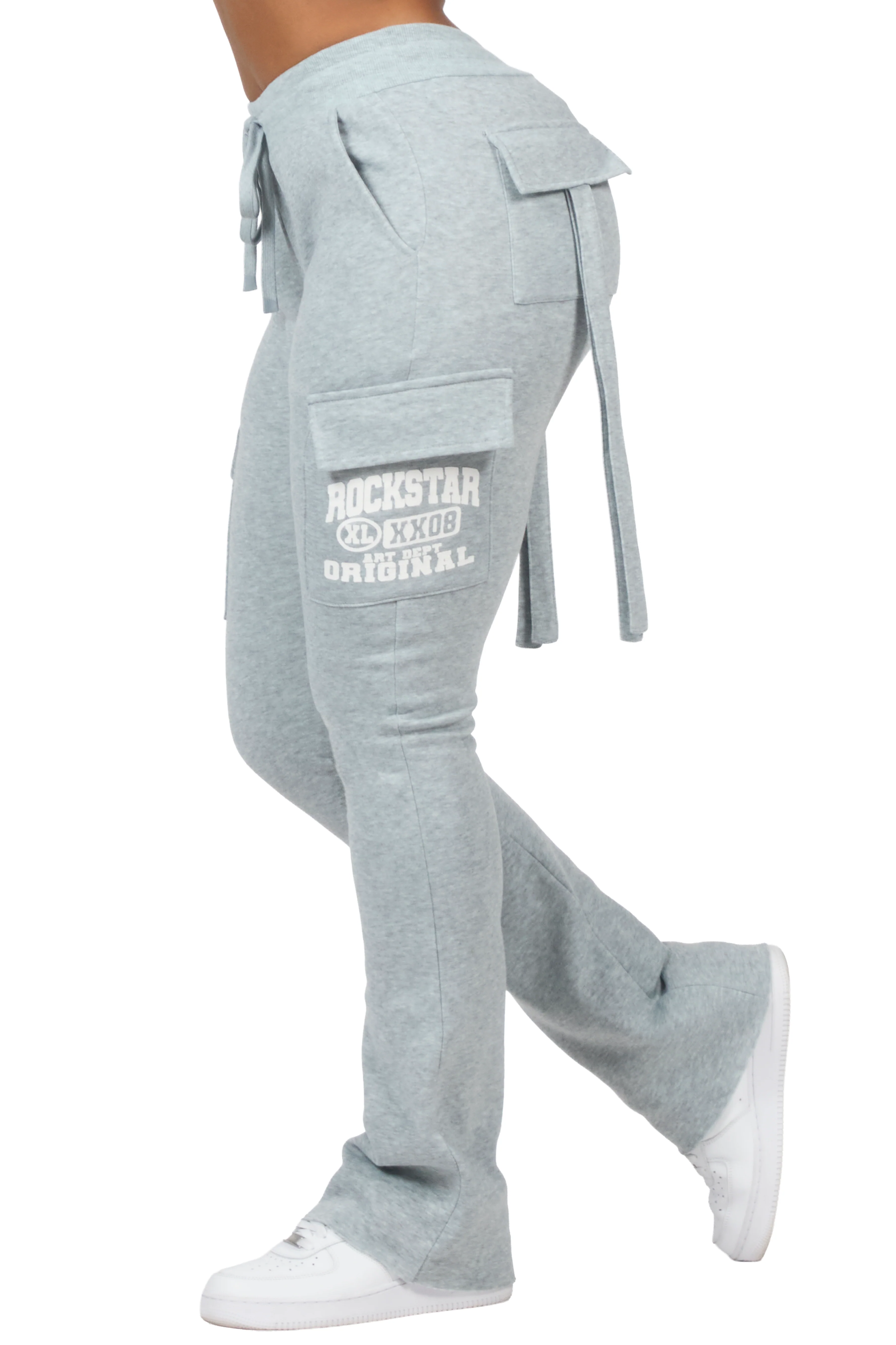 Elandira Heather Grey Cargo Stacked Track Pant - Image 10