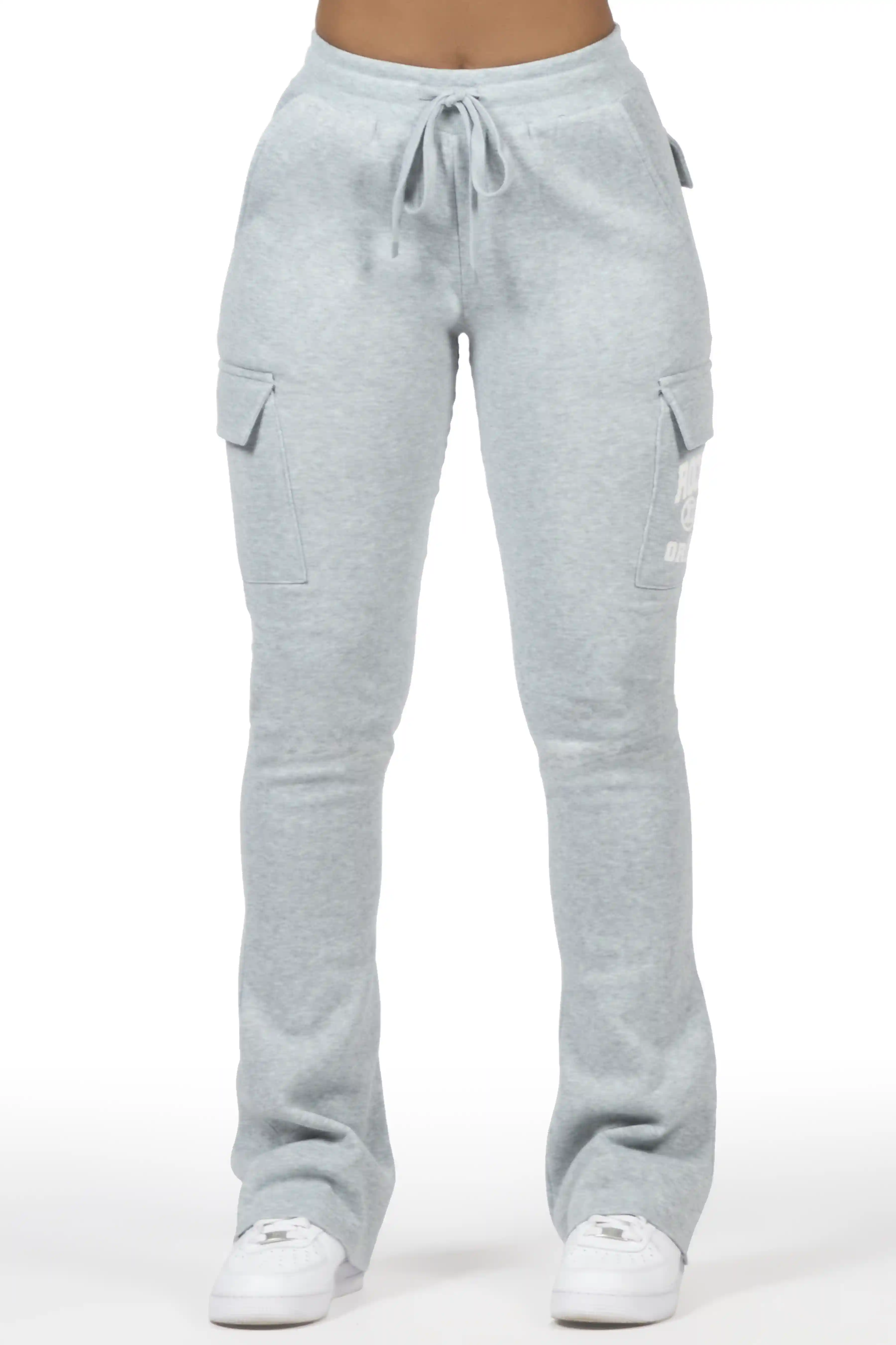 Elandira Heather Grey Cargo Stacked Track Pant - Image 5